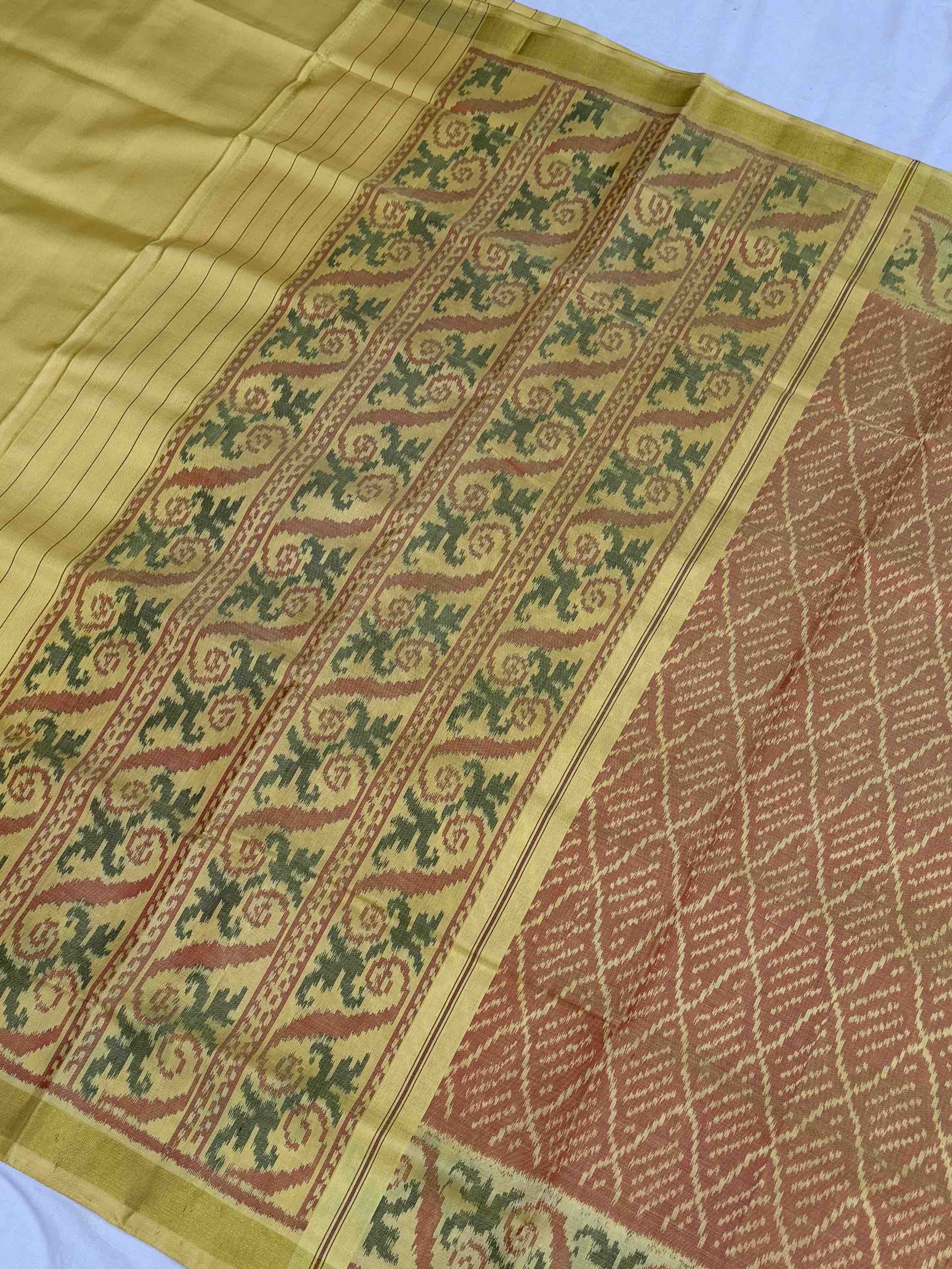 Light Yellow & carrot fancy design Patola saree