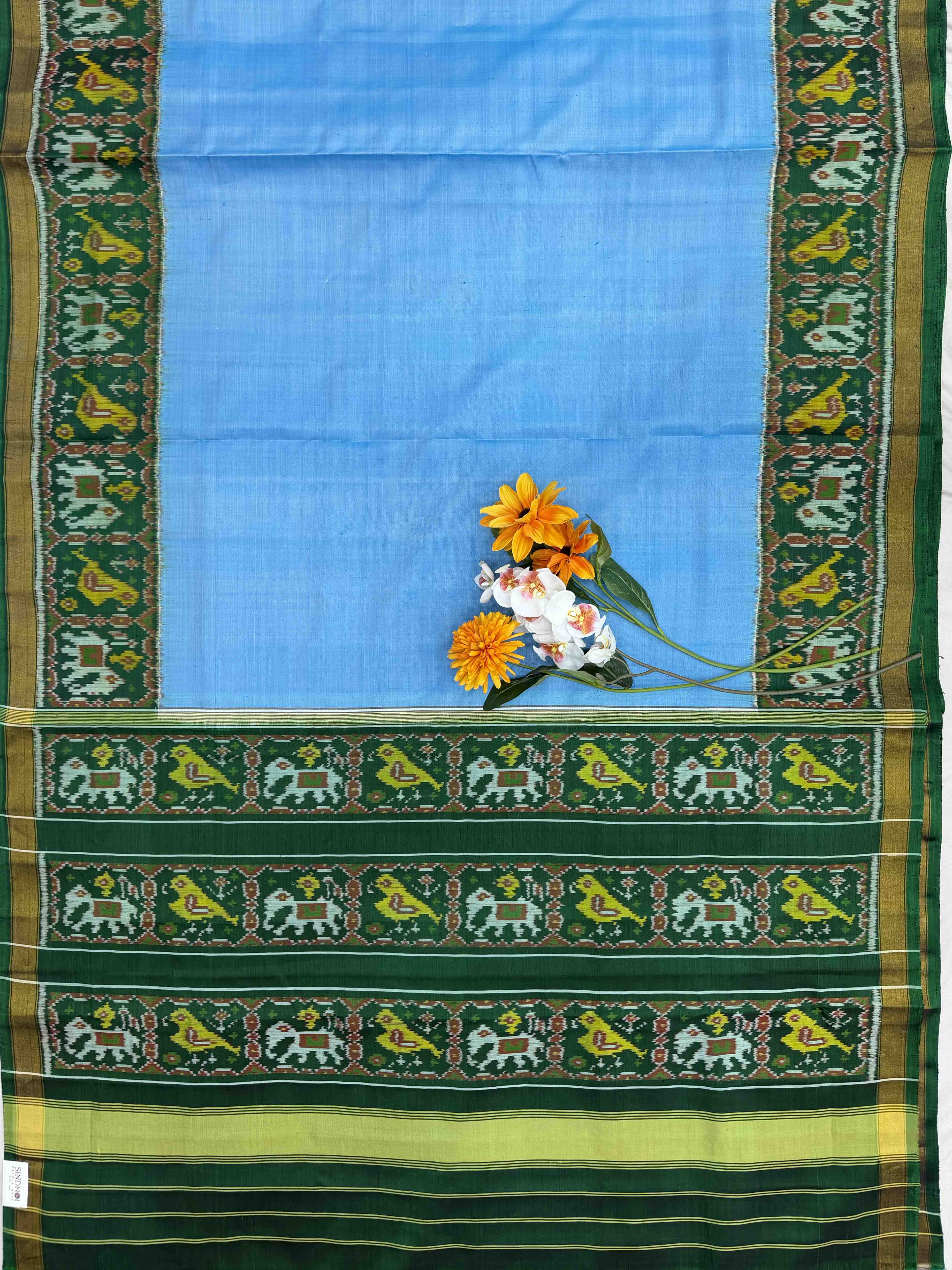 Green & Light blue Plain Rajkot Patola Saree