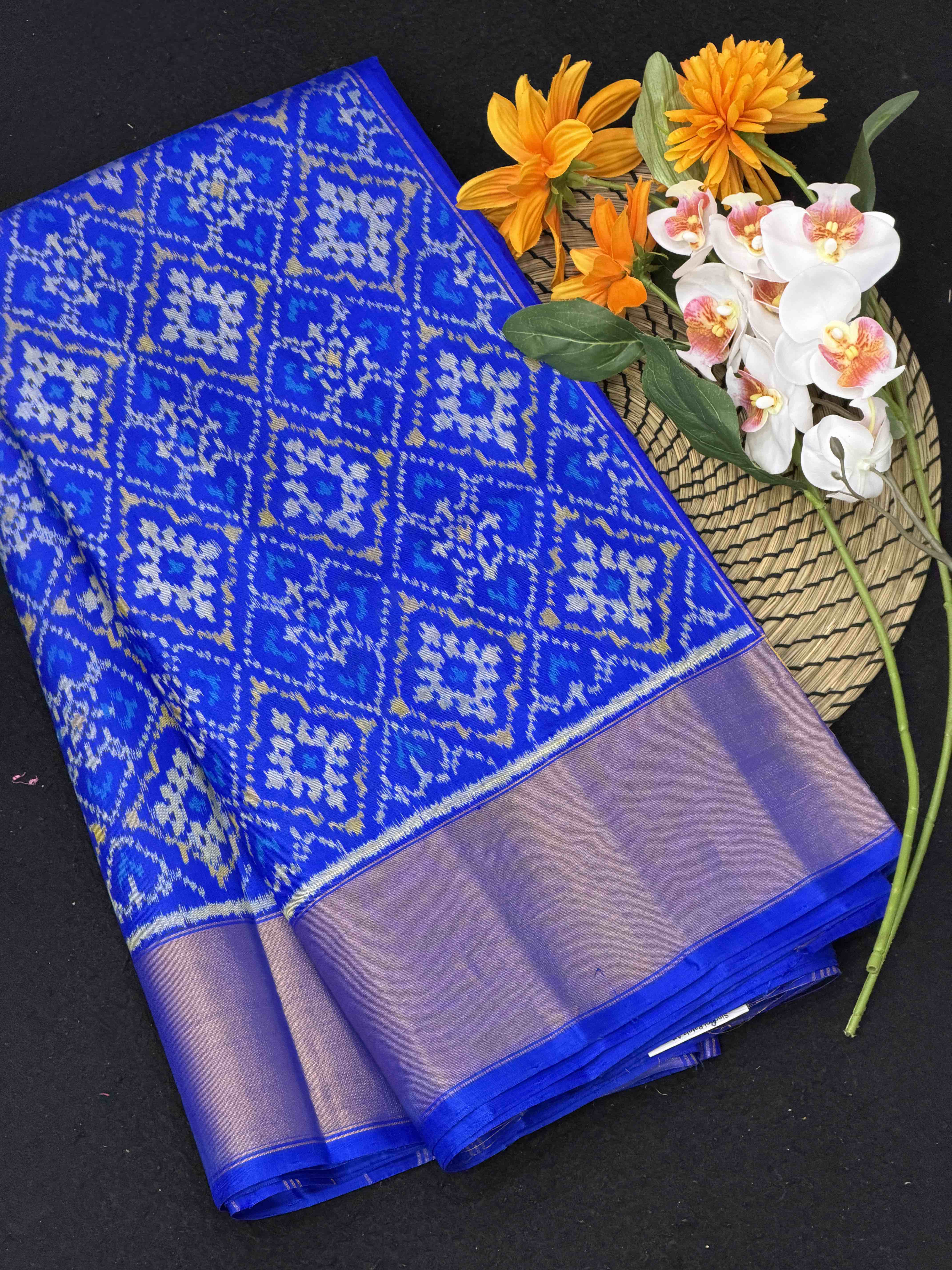 Electric blue Panchanda Rajkot Patola Saree