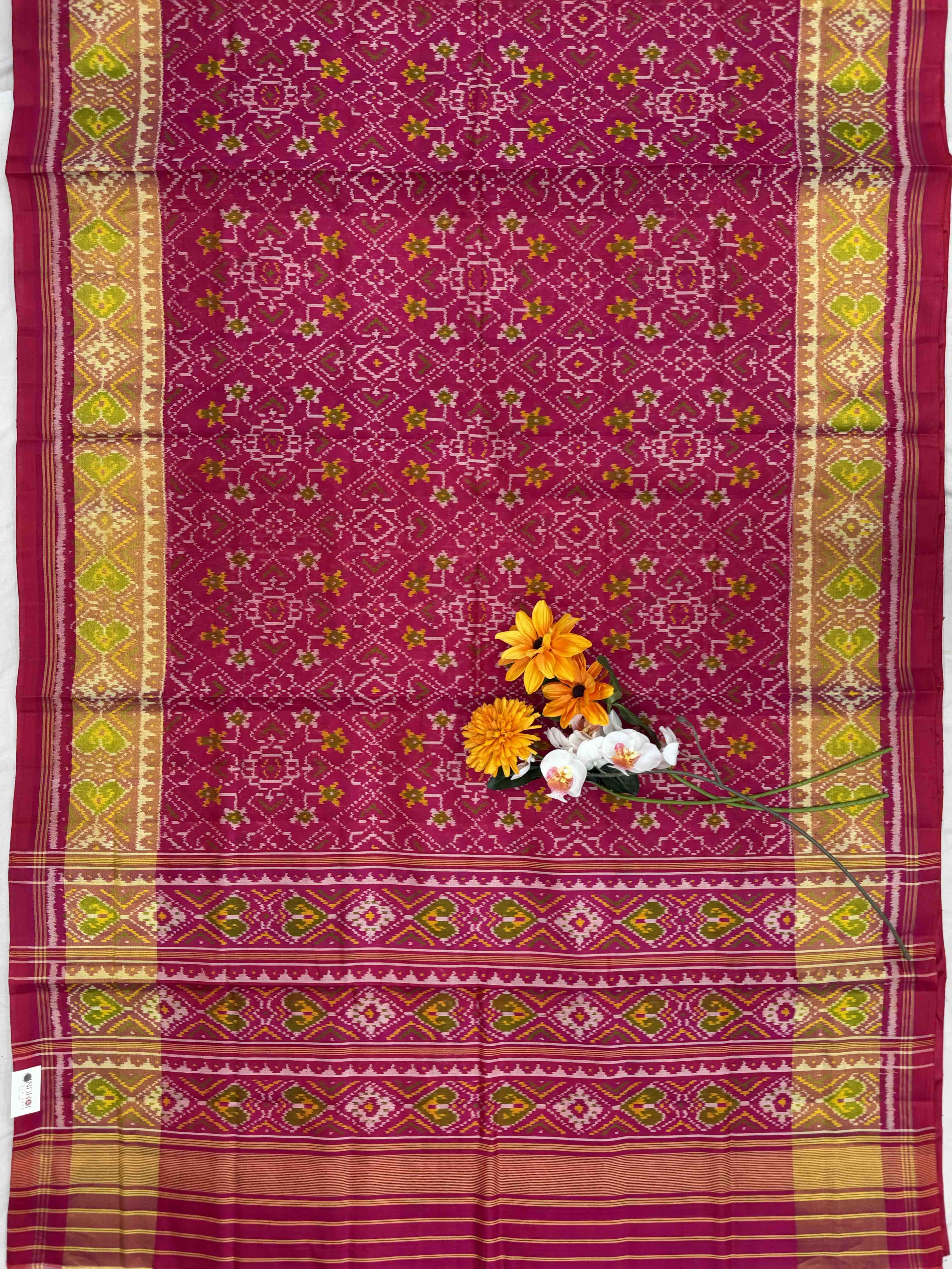 Pink Manekchawk Mix Tissue Border Rajkot Patola Saree