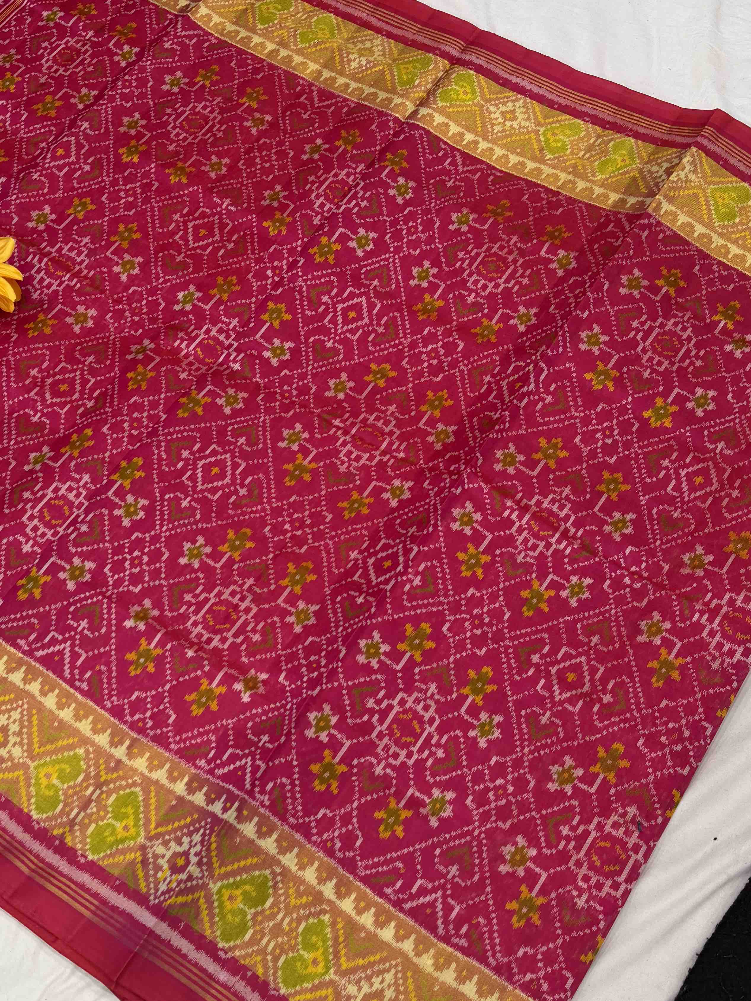 Pink Manekchawk Mix Tissue Border Rajkot Patola Saree