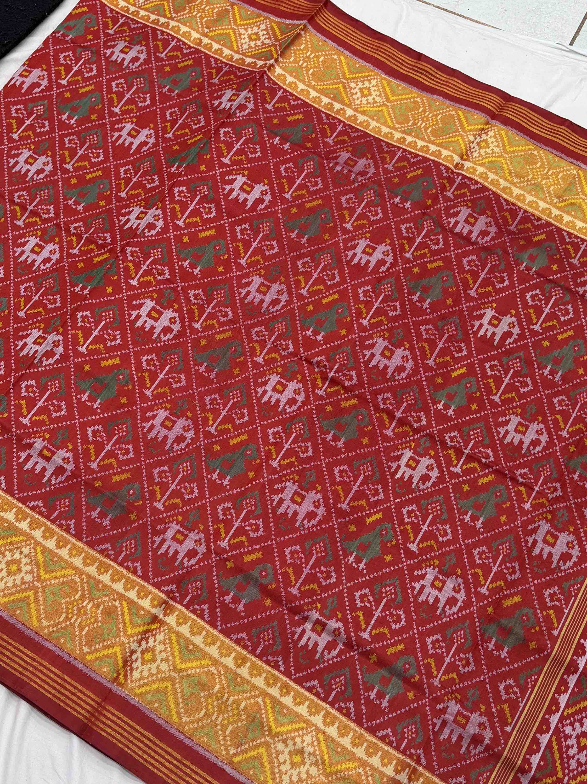 Maroon Narikunj tissue border Patola Saree
