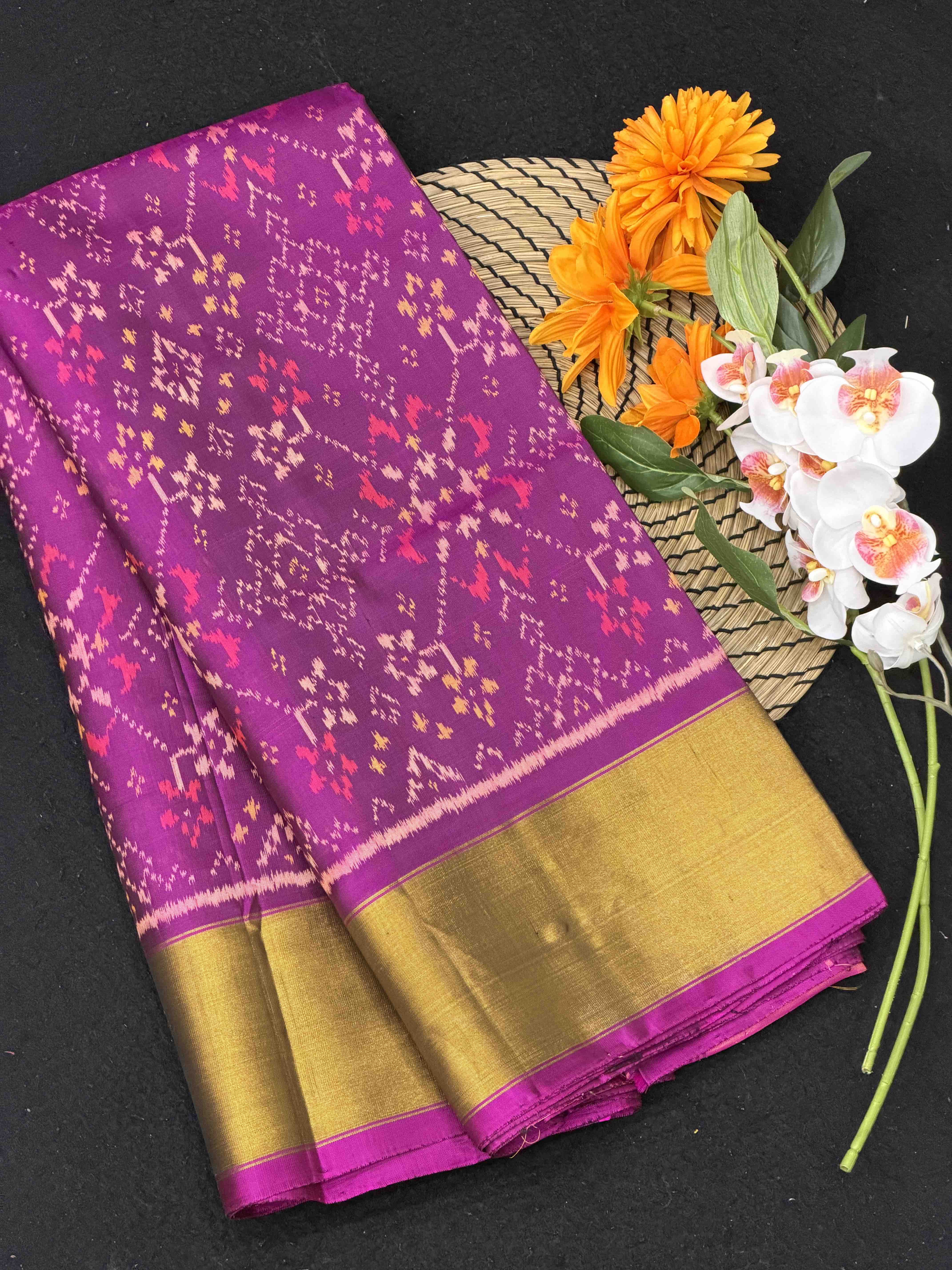Purple panchanda Broad tissue border Rajkot Patola Sare