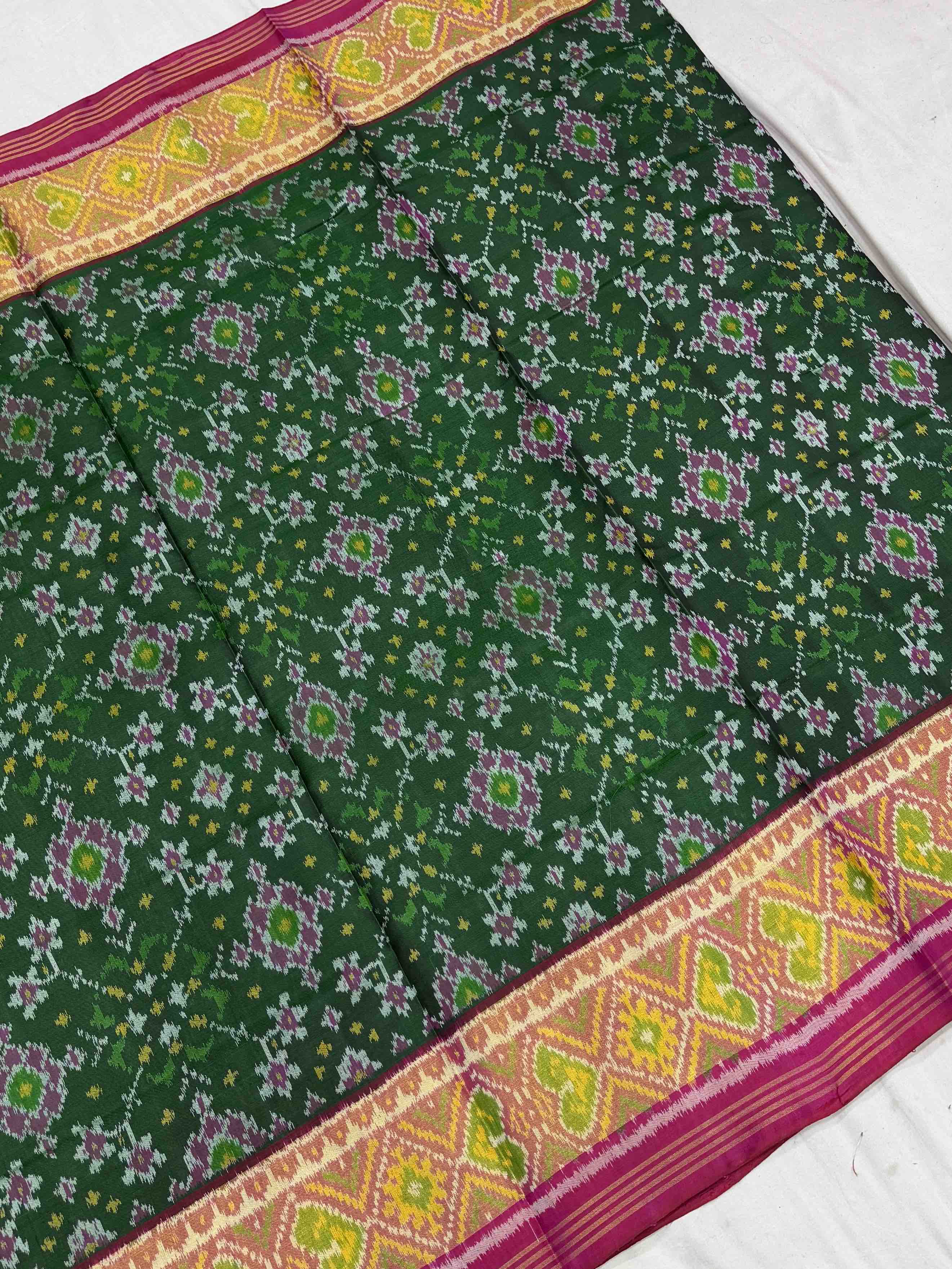Pink & Green Navaratan Tissue border Patola Saree