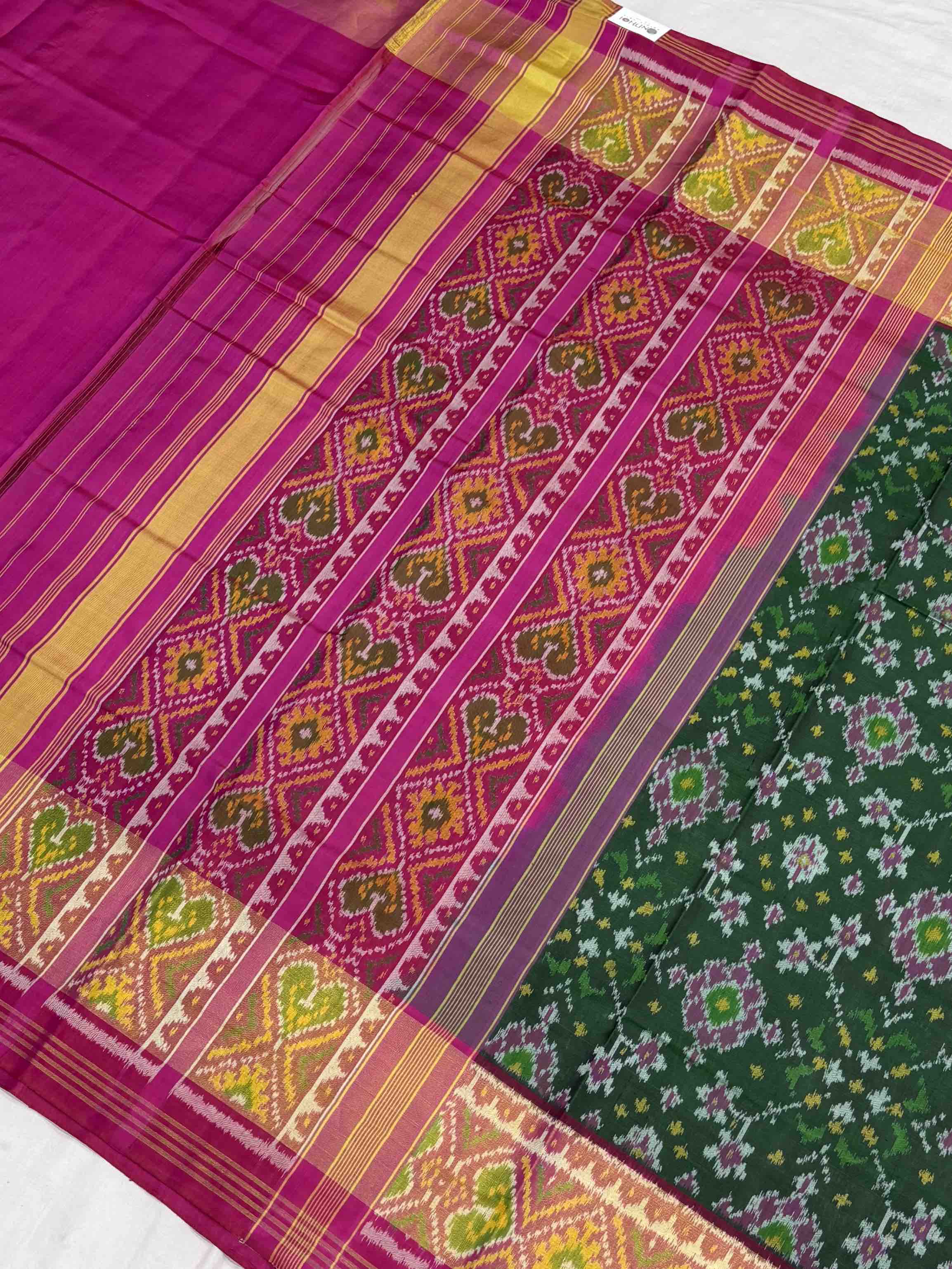 Pink & Green Navaratan Tissue border Patola Saree