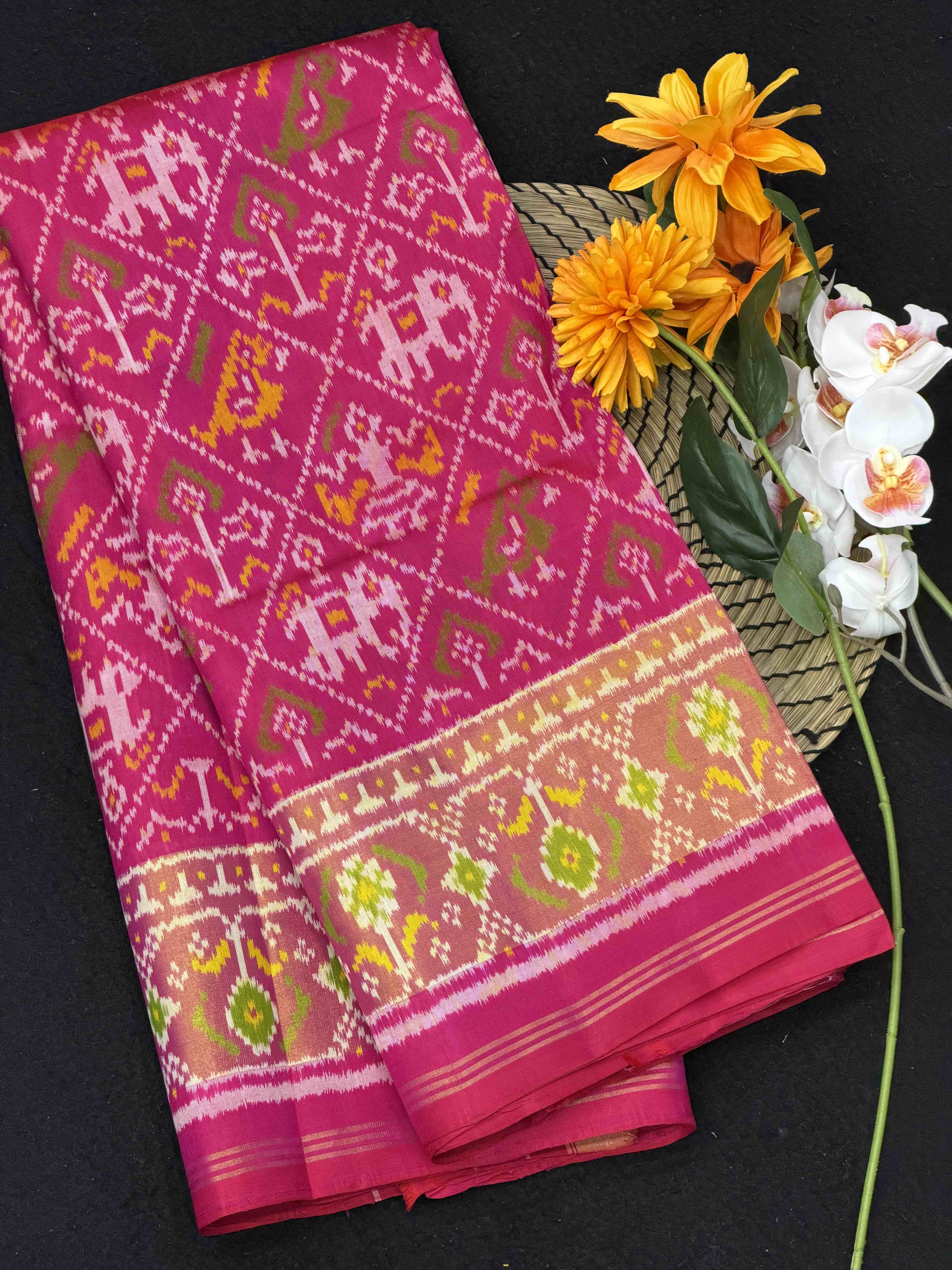 Pink Narikunj tissue border Rajkot Patola Saree