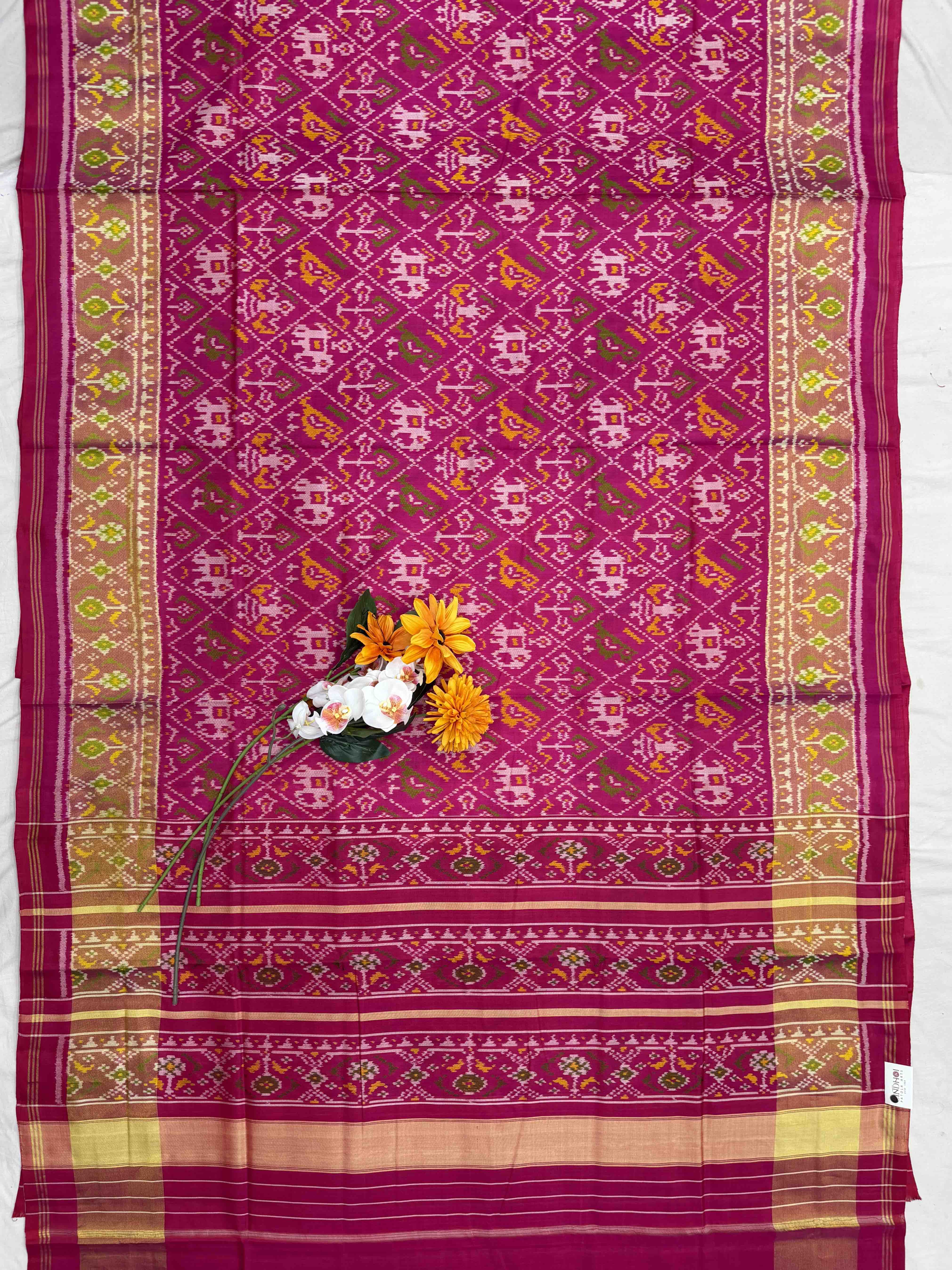 Pink Narikunj tissue border Rajkot Patola Saree