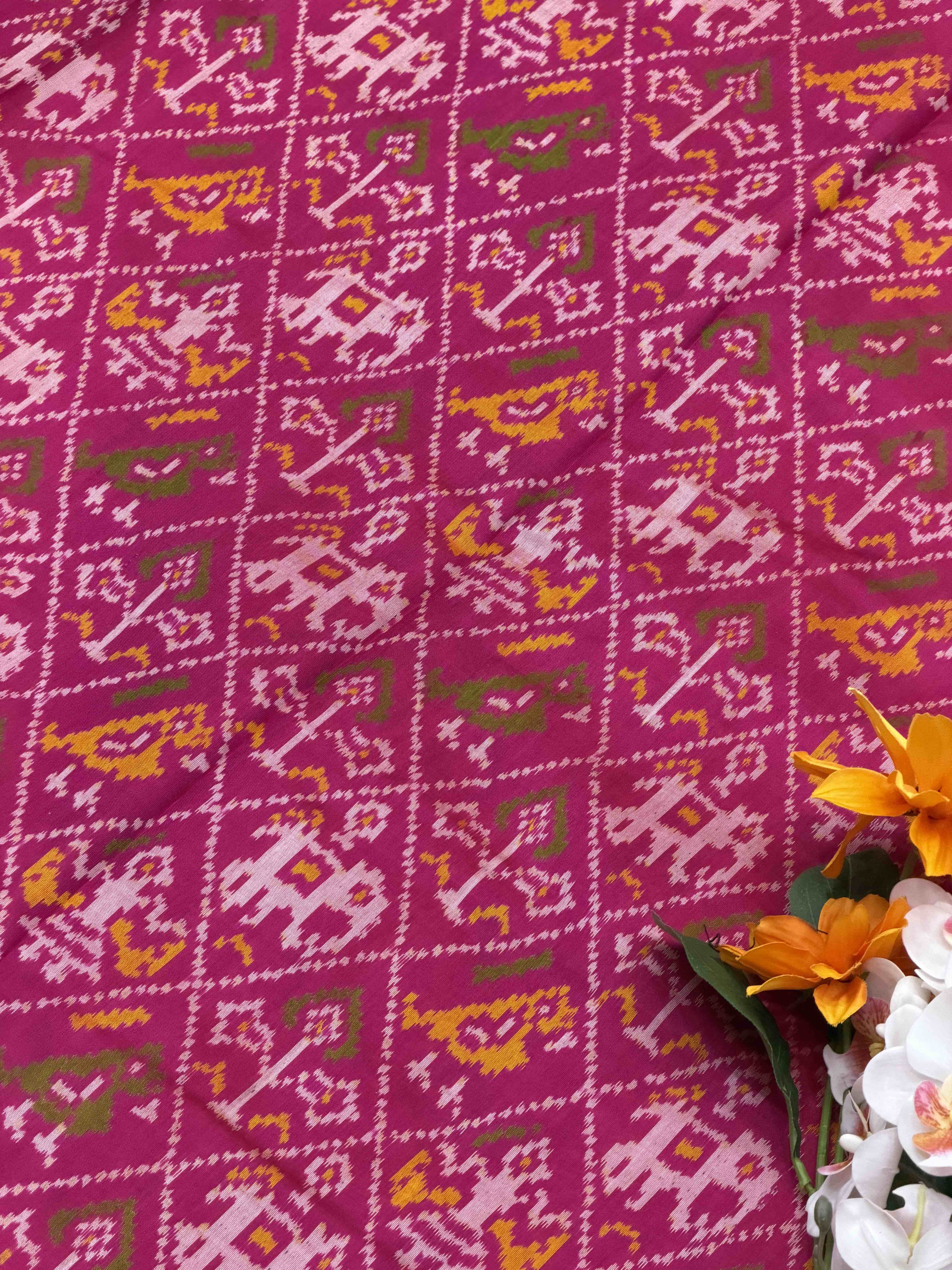 Pink Narikunj tissue border Rajkot Patola Saree