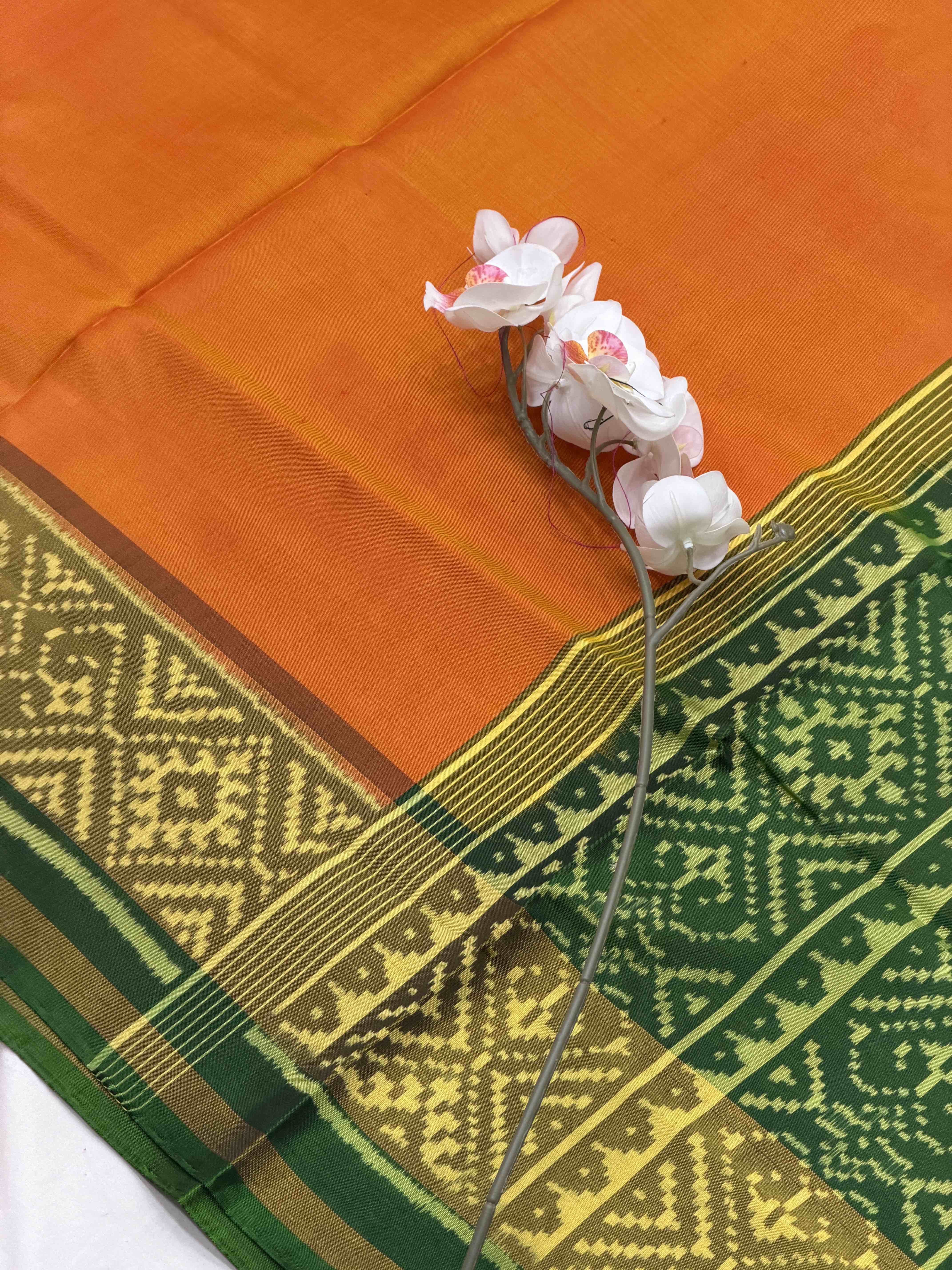 Green & Rust orange Gala border Patola Saree