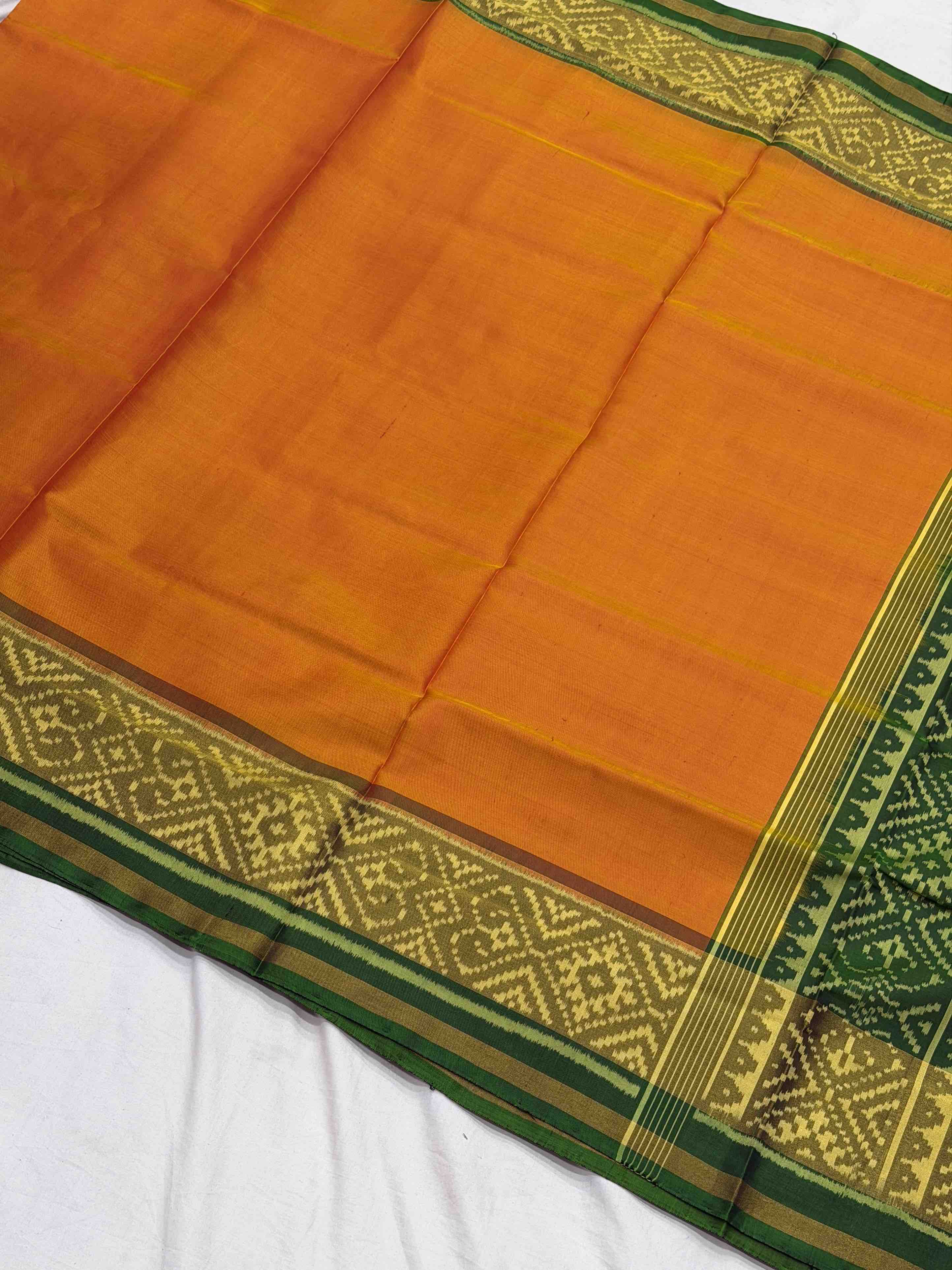 Green & Rust orange Gala border Patola Saree