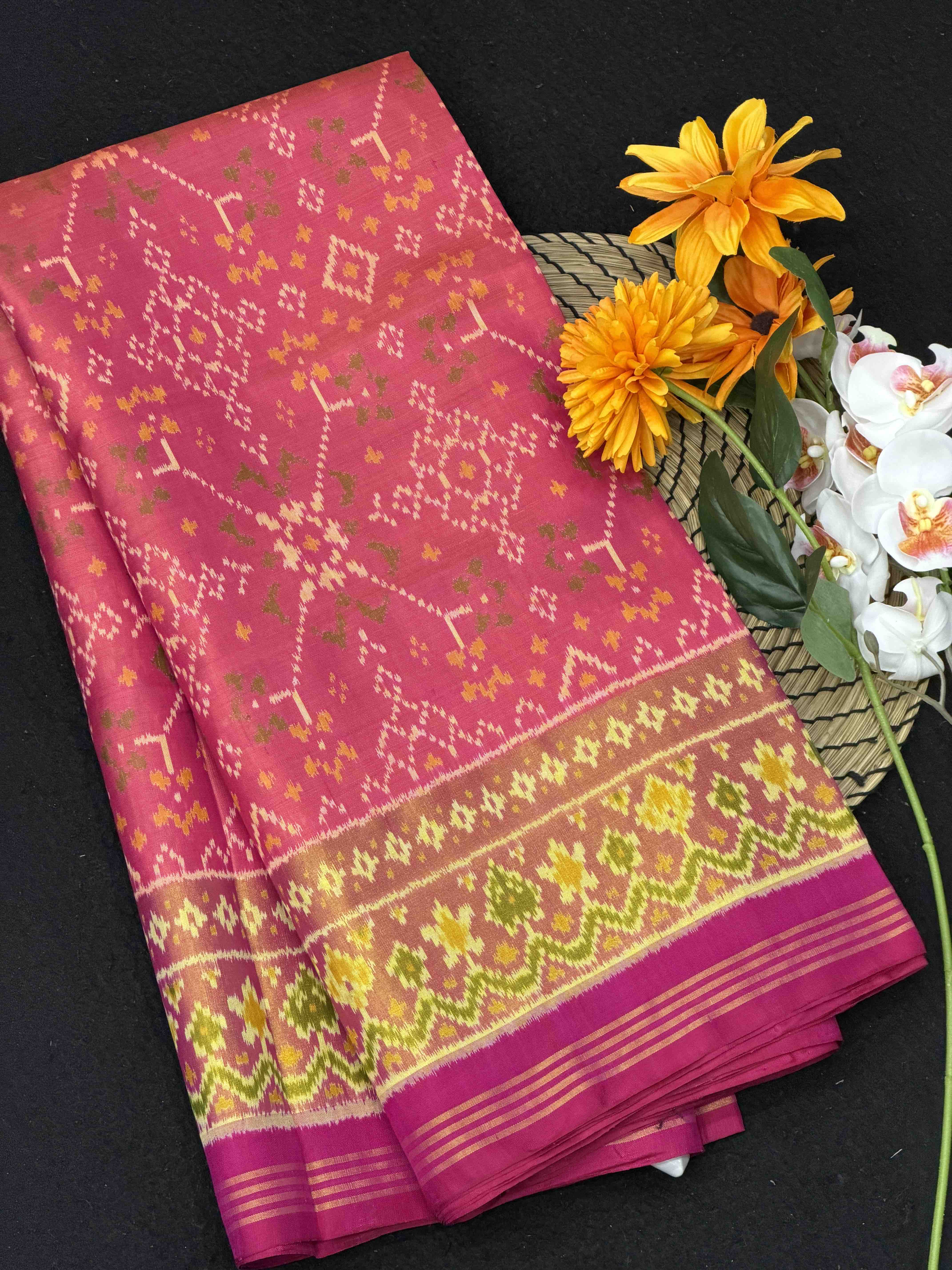 Pink & Peach navaratan Rajkot Patola Saree