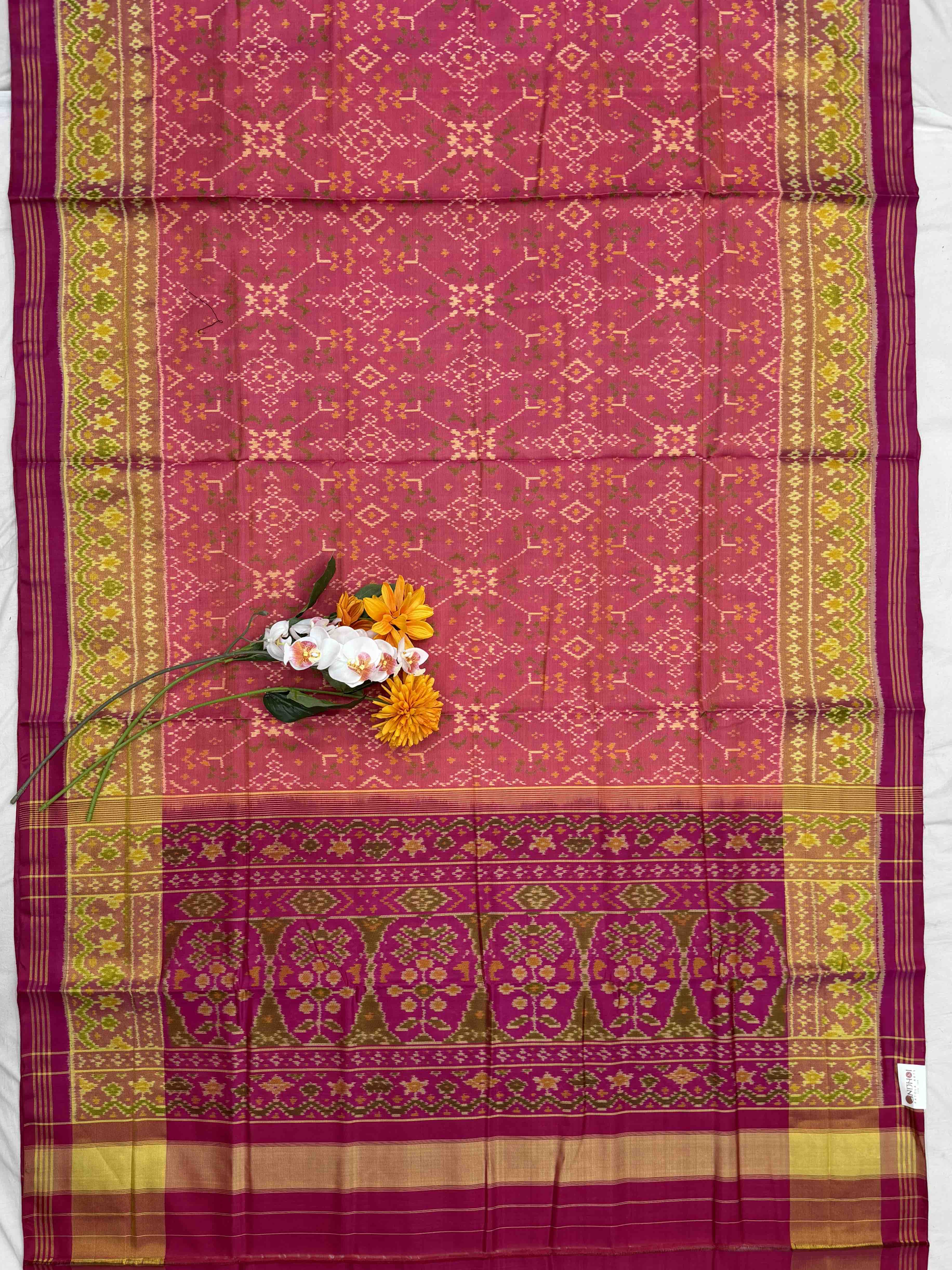 Pink & Peach navaratan Rajkot Patola Saree