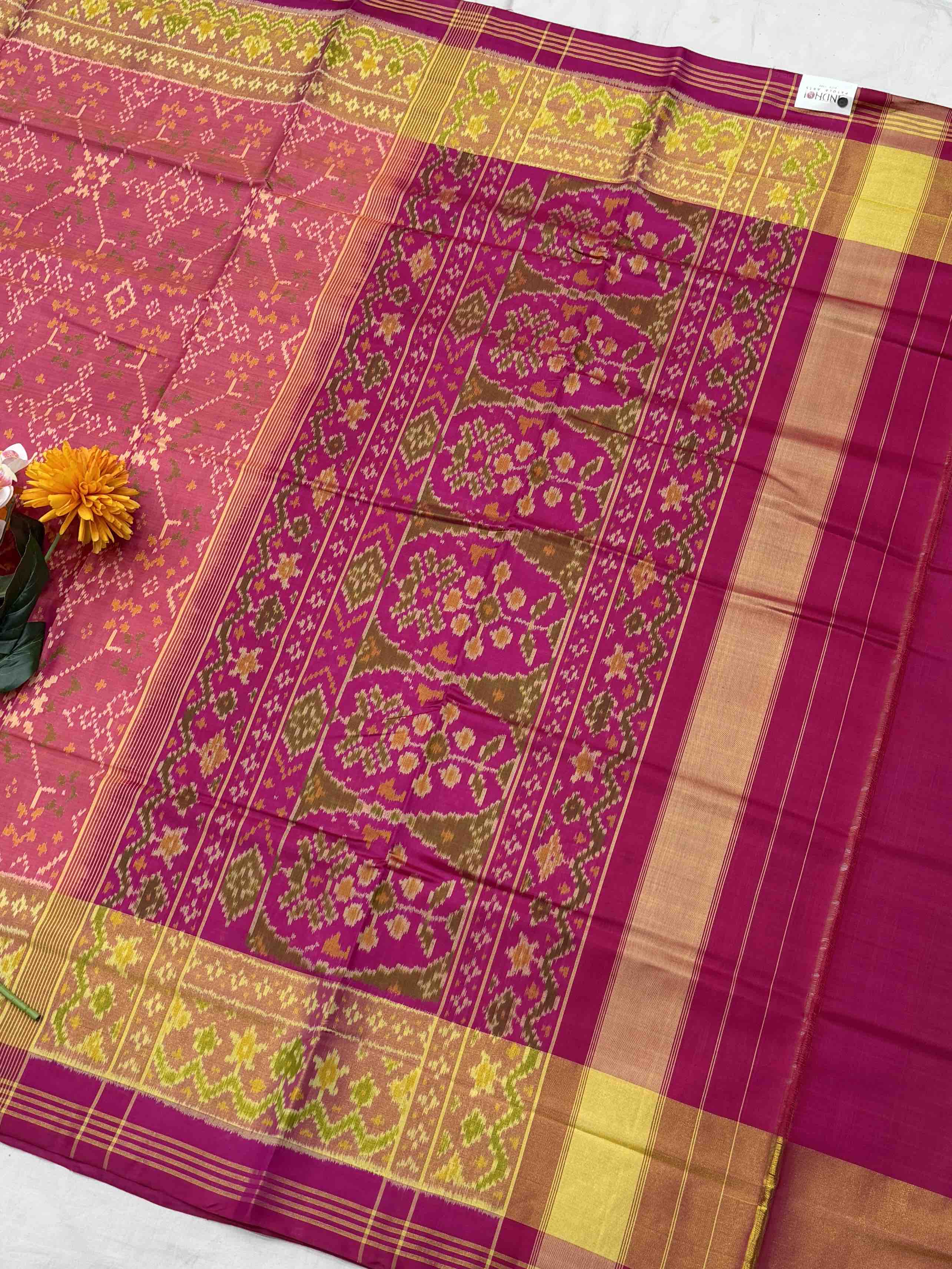 Pink & Peach navaratan Rajkot Patola Saree
