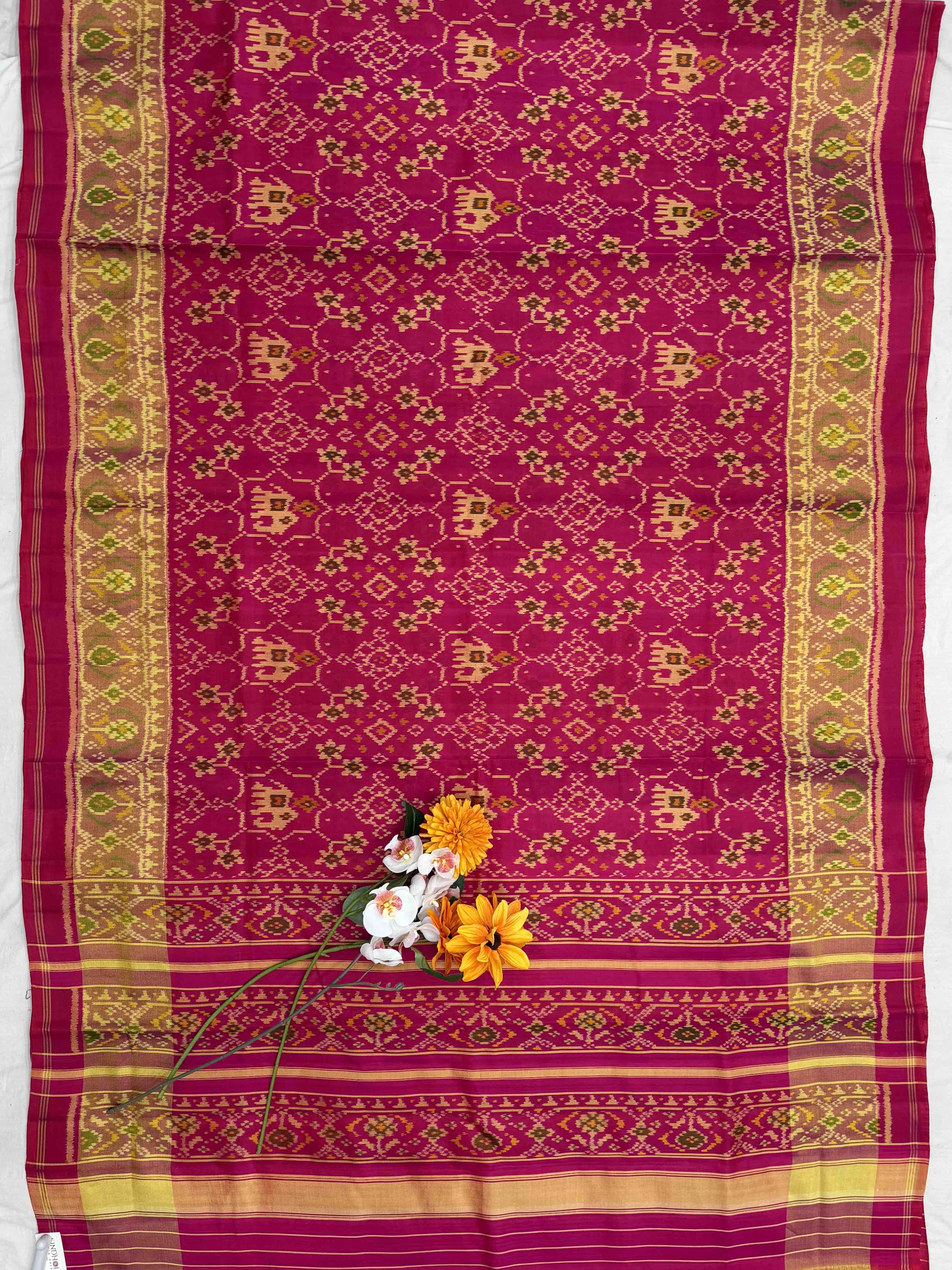 Pink Navaratan Hathi tissue border Patola Saree