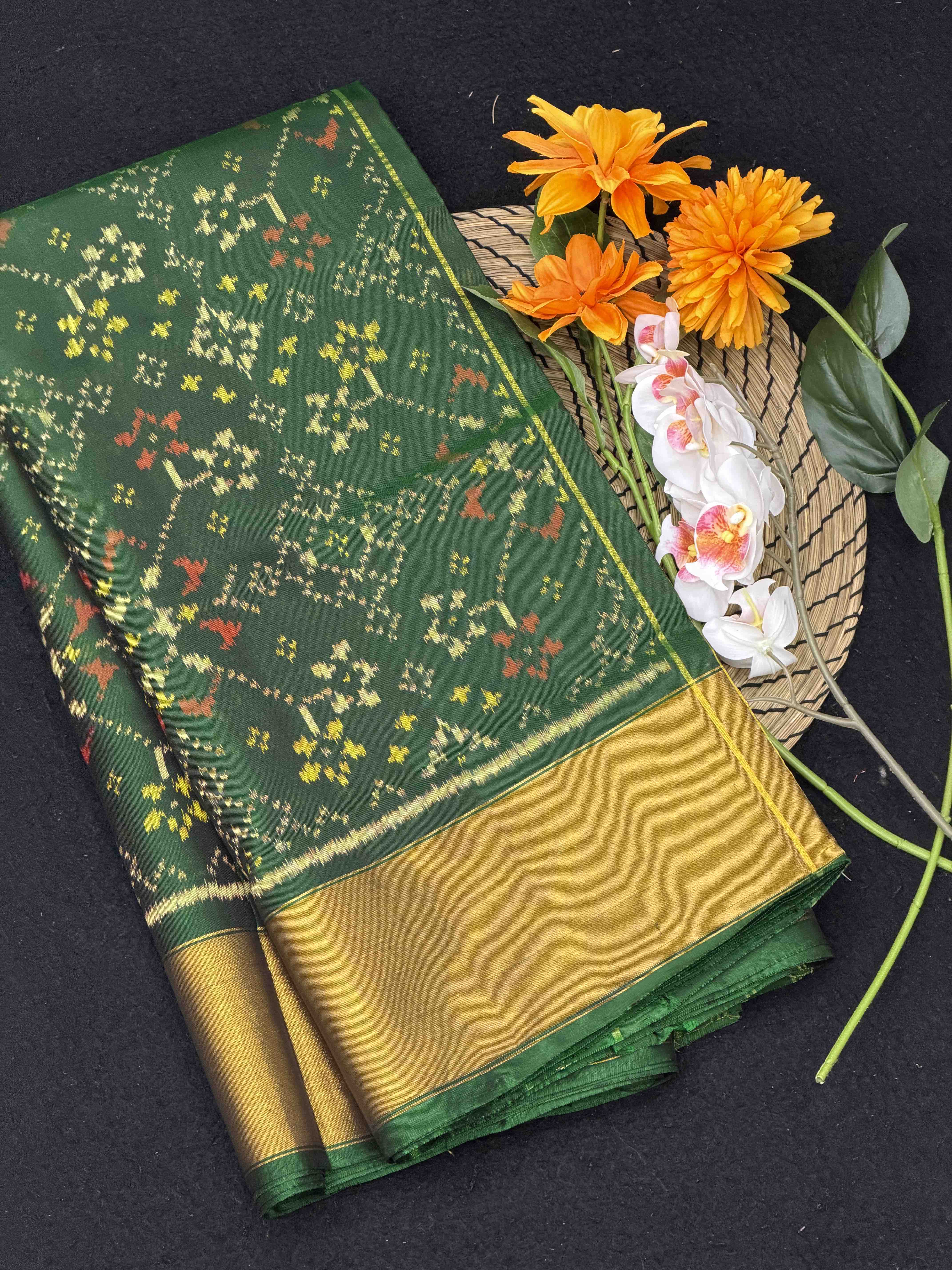 Pink broad tissue border Rajkot Patola Saree