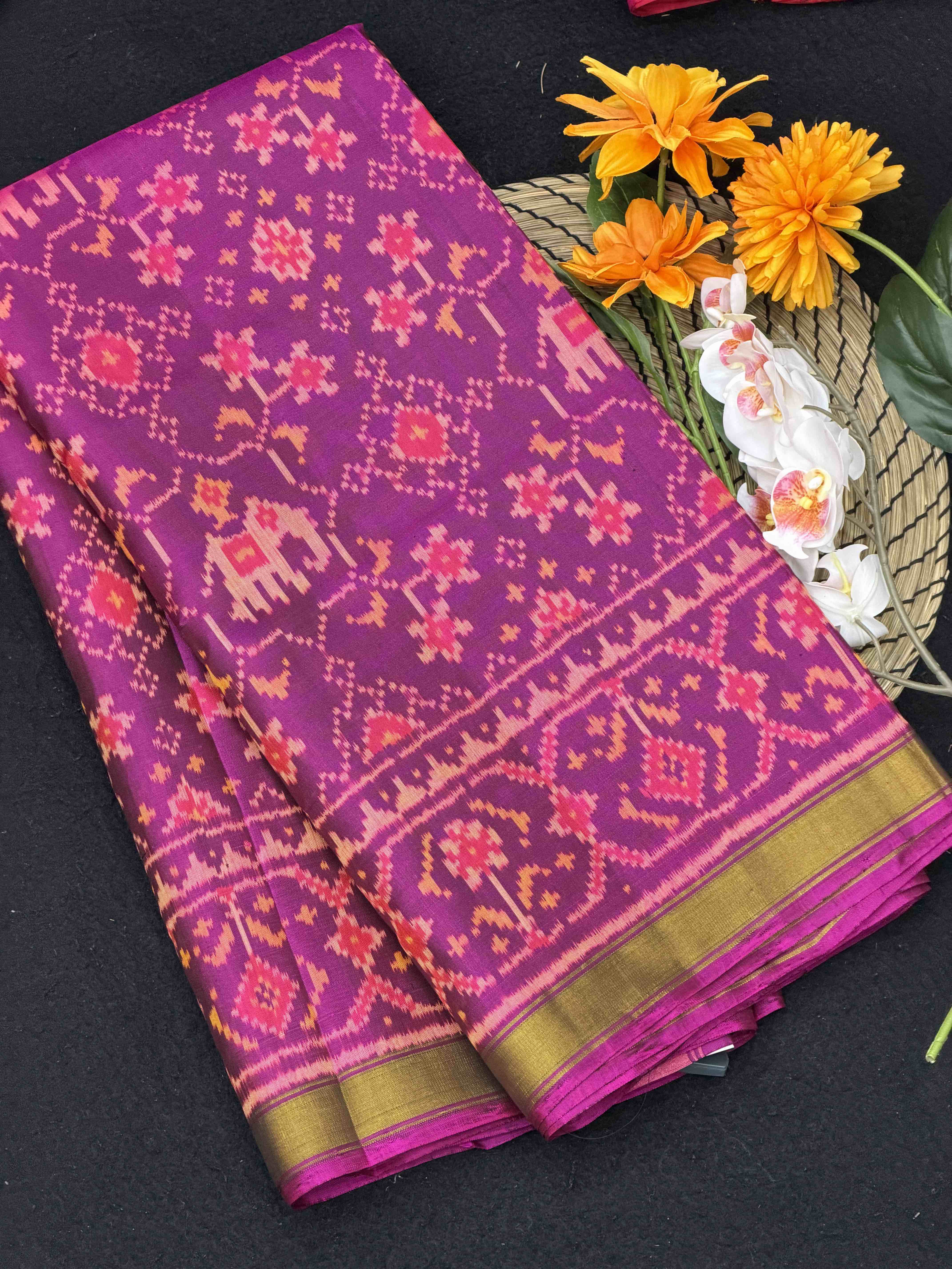 Magenta Purple Navartan Hathi rajkot Patola Saree