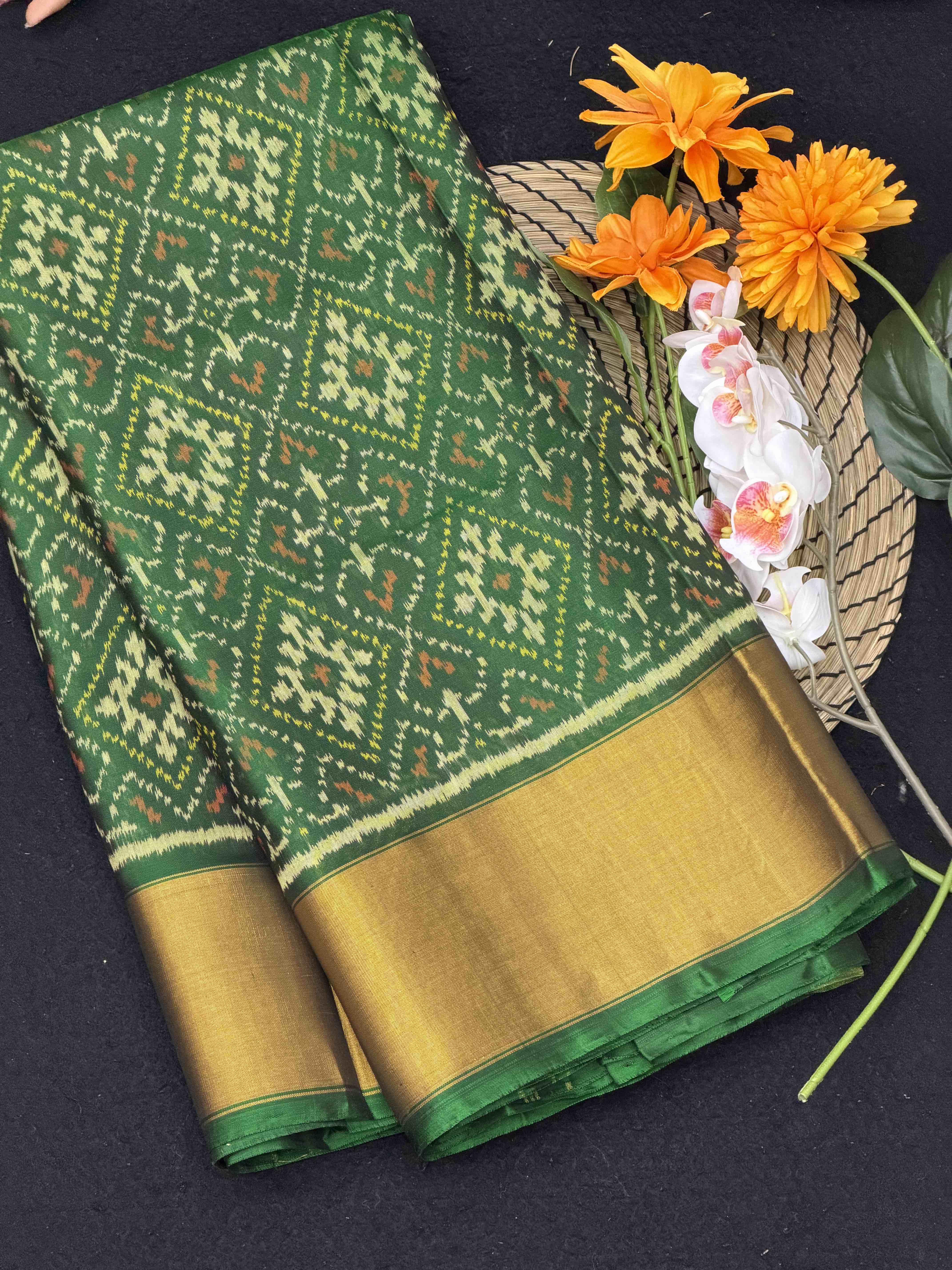 Panchanda design broad tissue border Rajkot Patola Saree