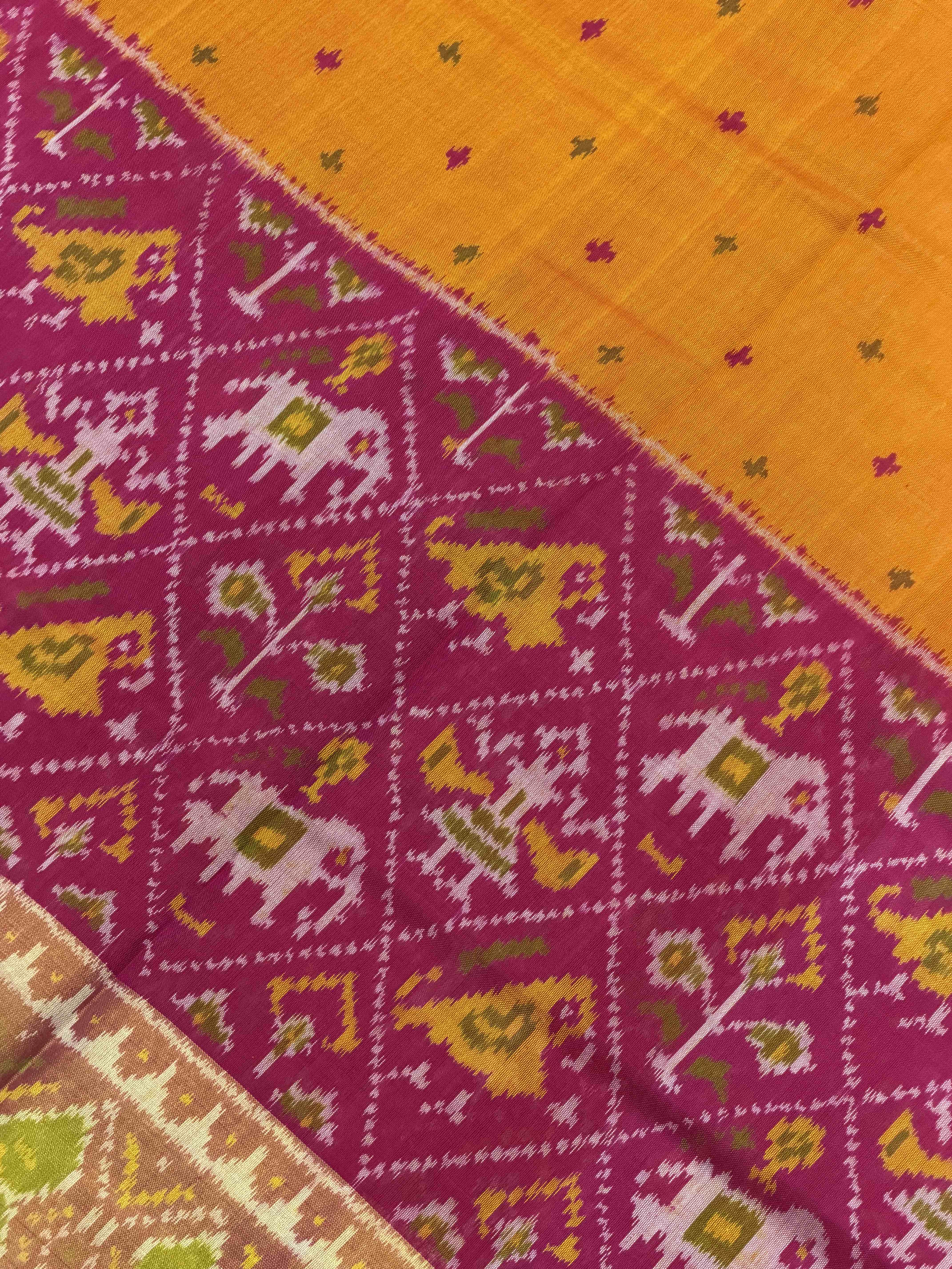 Pink & Musterd Skirt border Rajkot Patola Saree