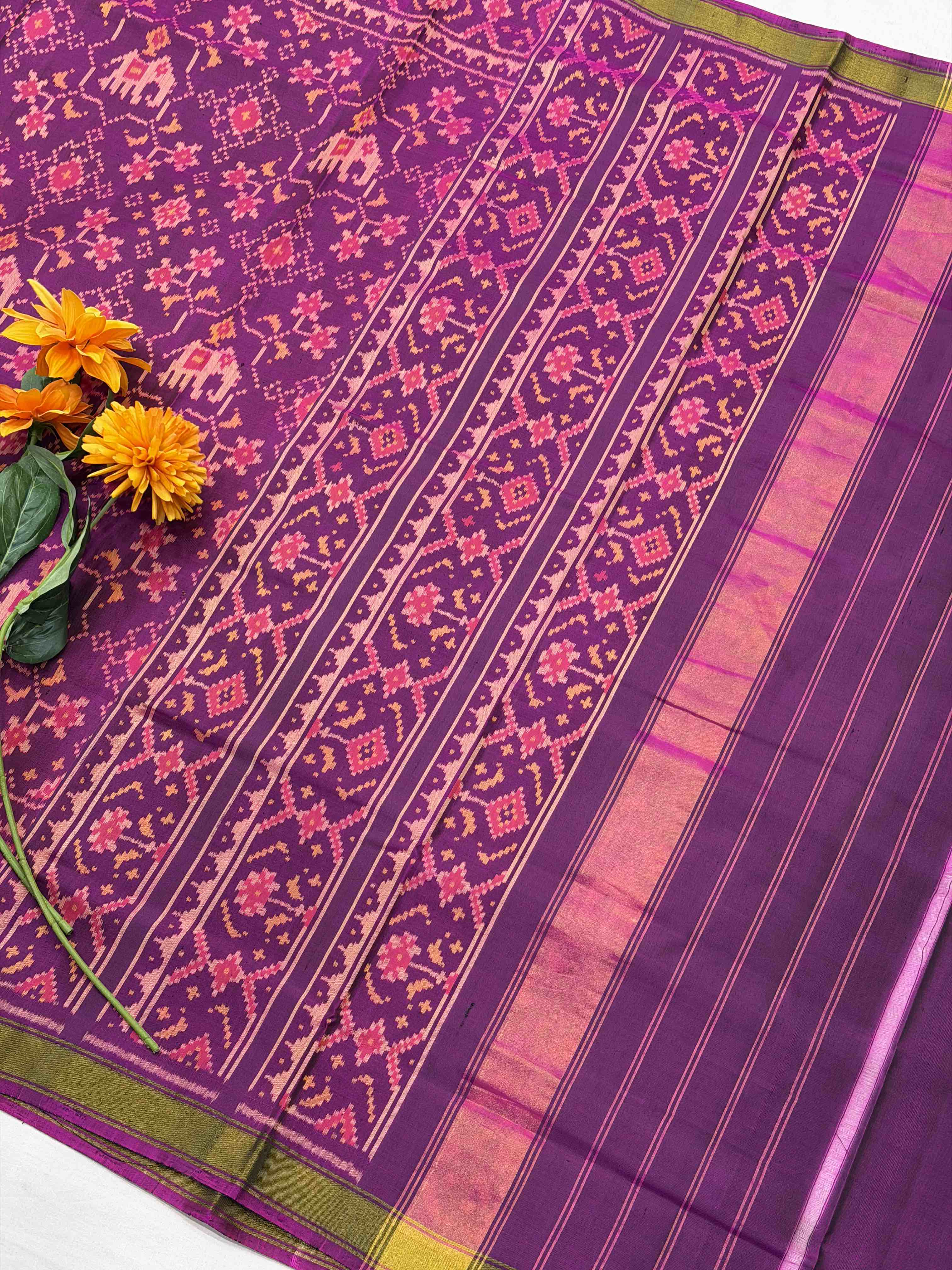 Magenta Purple Navartan Hathi rajkot Patola Saree