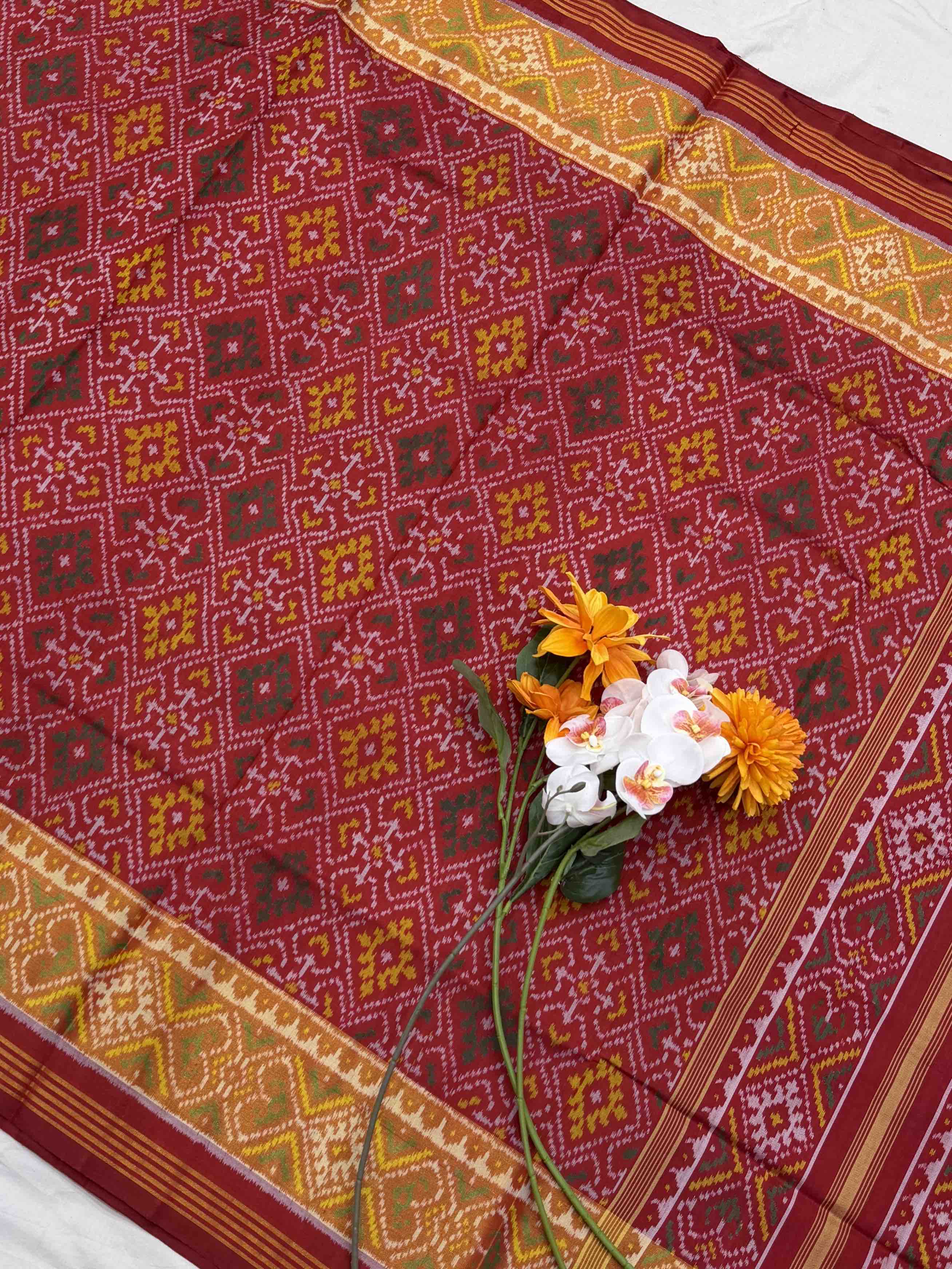 Red tissue Border Panchanda Rajkot Patola Saree