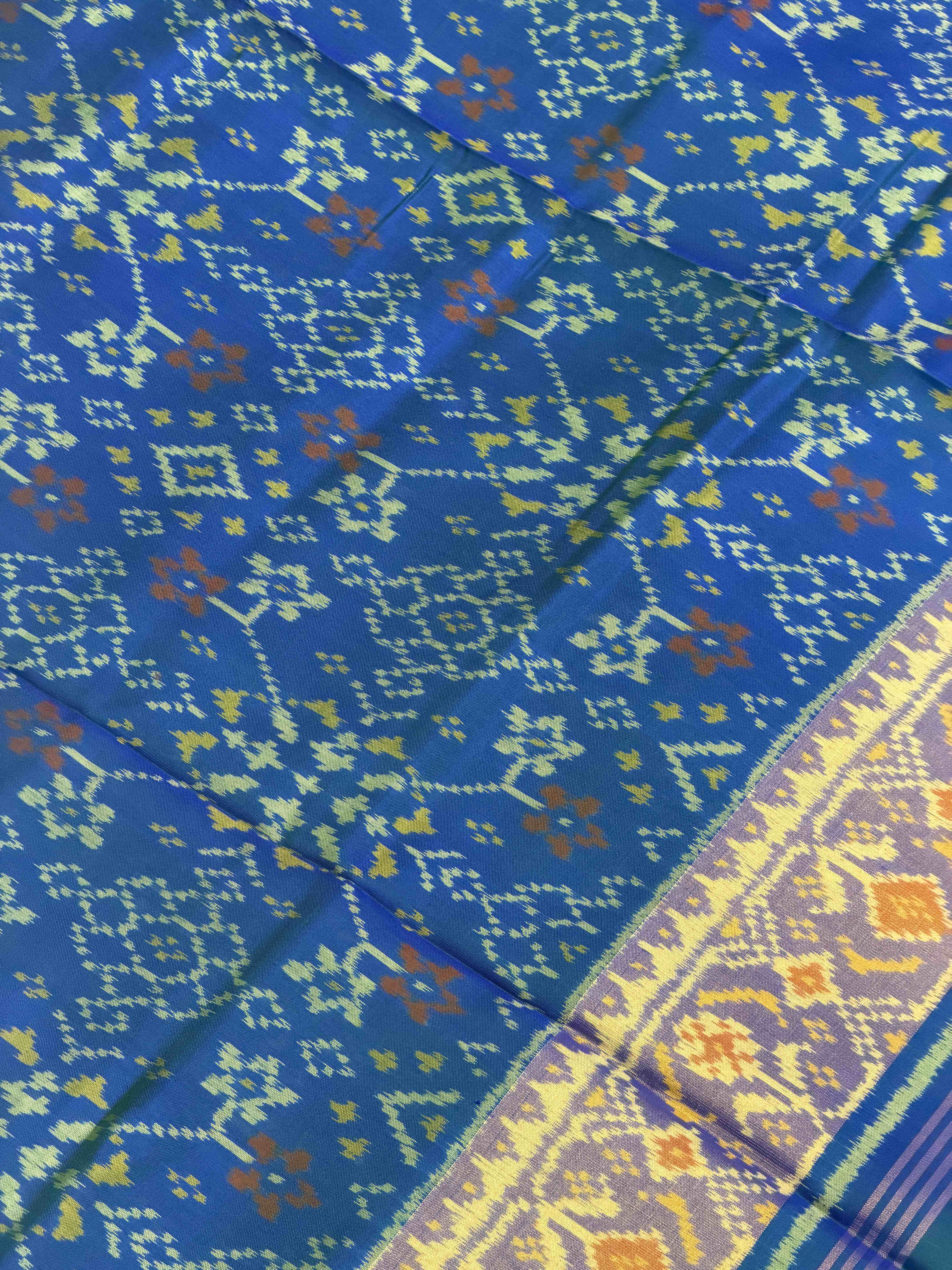 Peacock blue navarat tissue border Rajkot Patola Saree