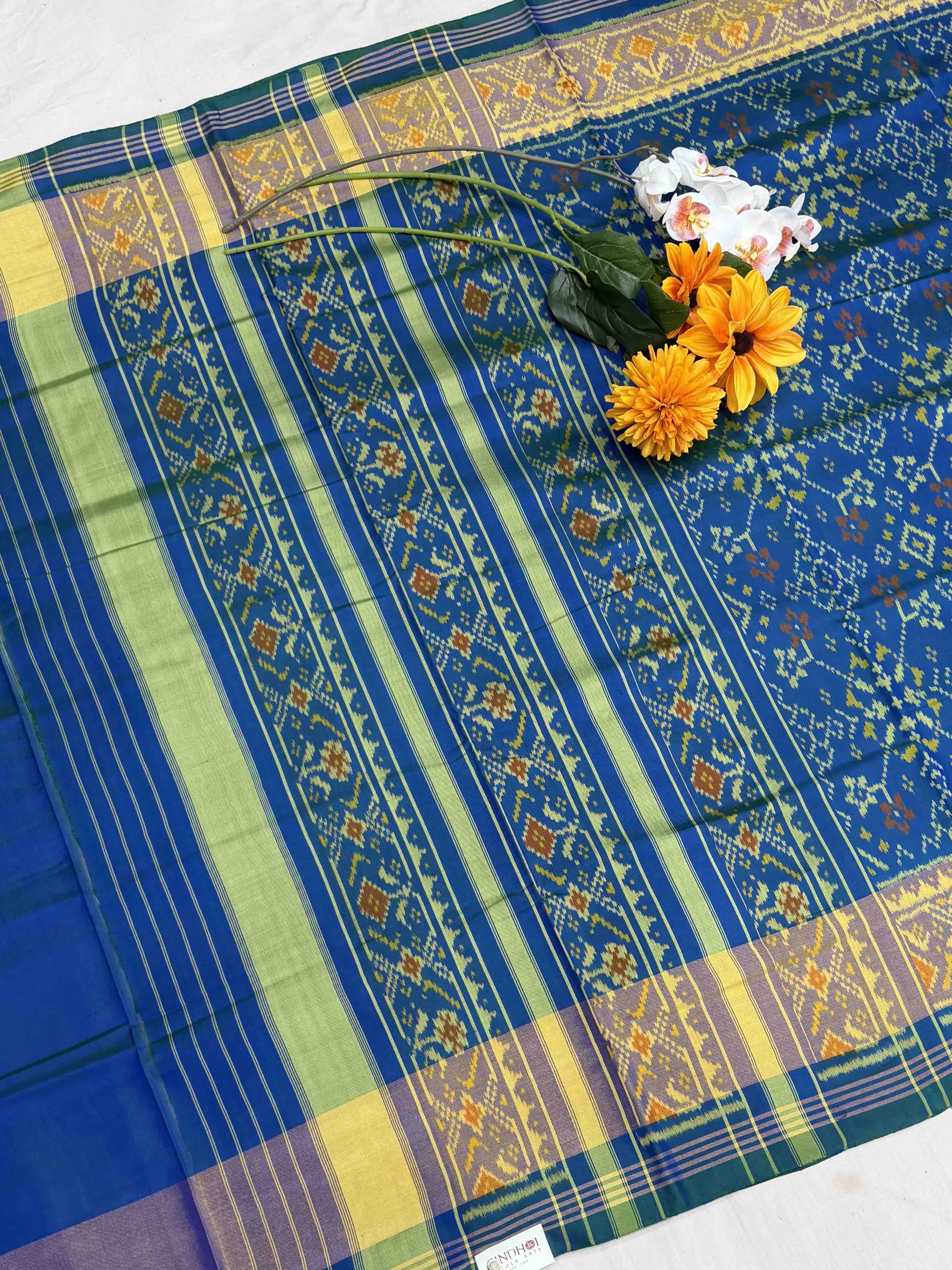 Peacock blue navarat tissue border Rajkot Patola Saree