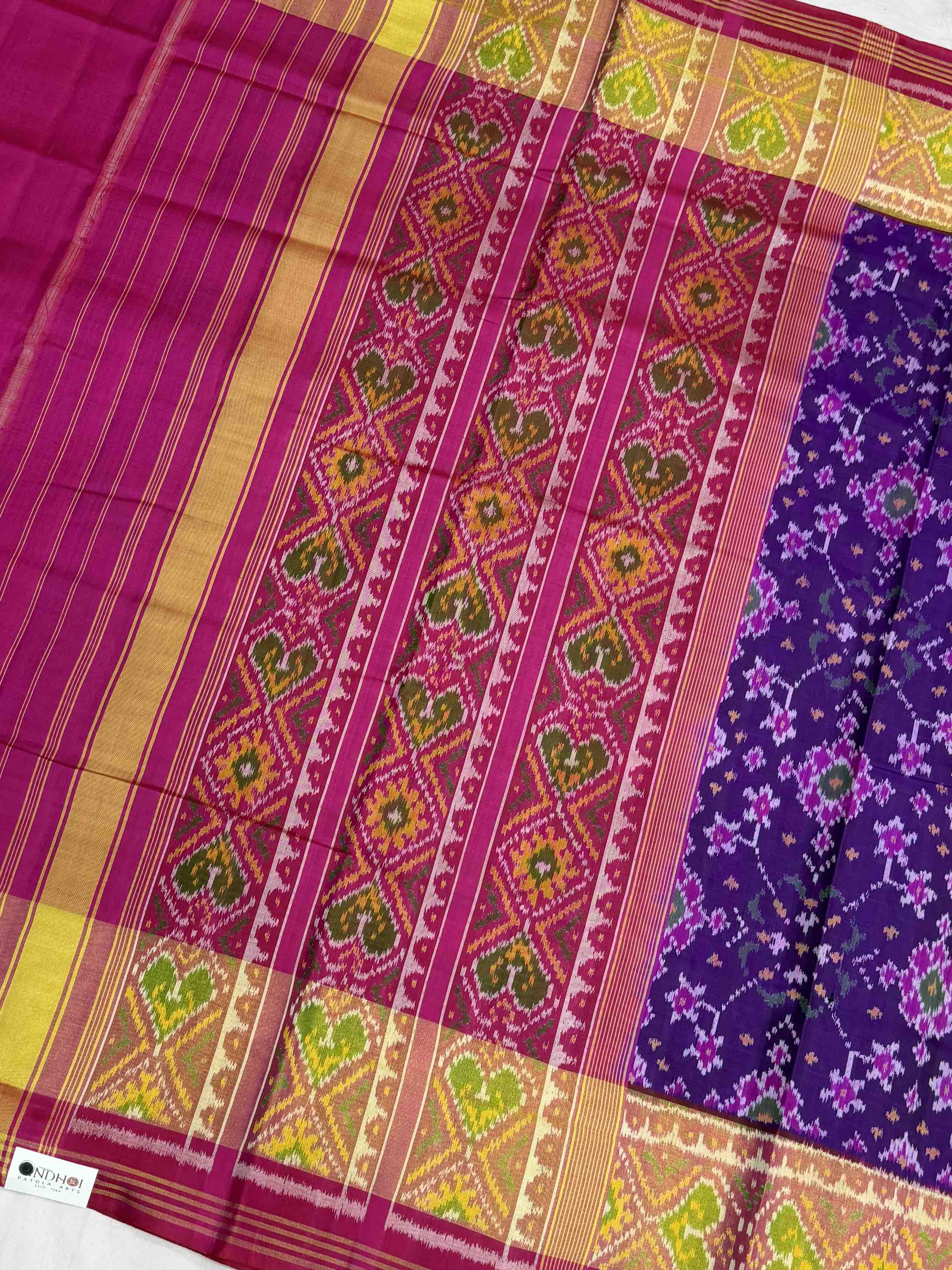 Pink & Purple Navaratan Tissue border Rajkot Patola Saree