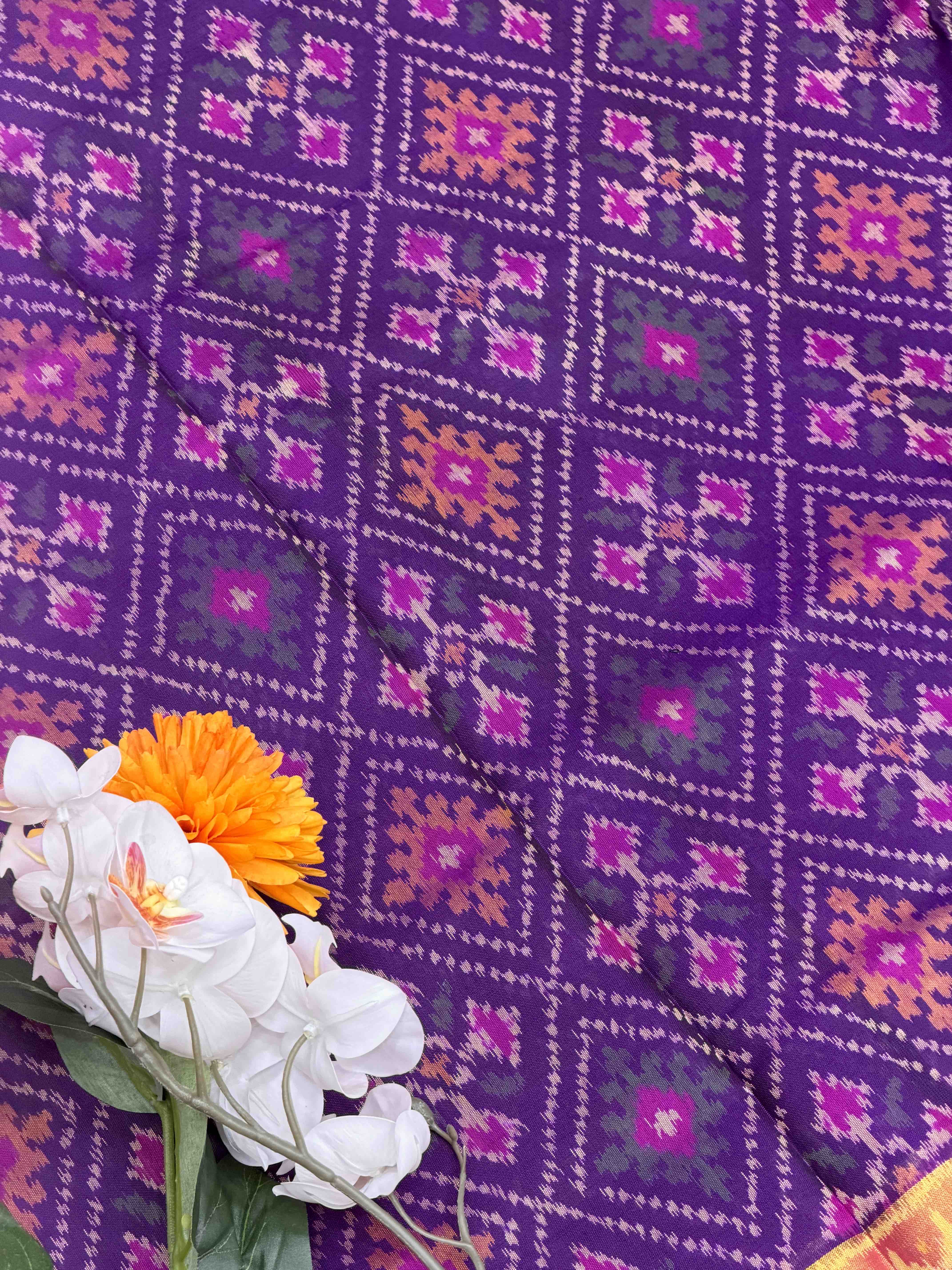 Pink & Purple Panchanda tissue Border Patola Saree