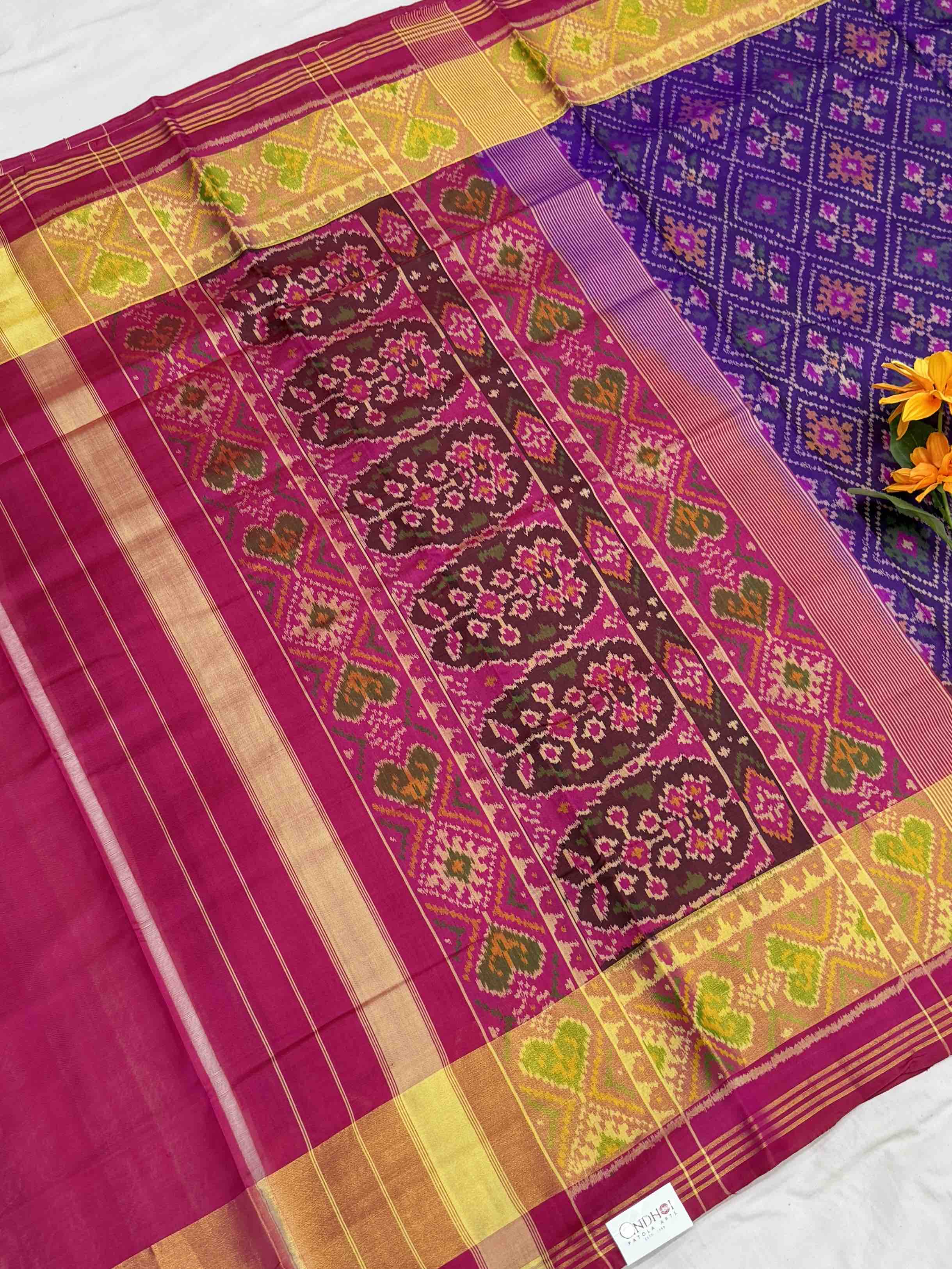 Pink & Purple Panchanda tissue Border Patola Saree