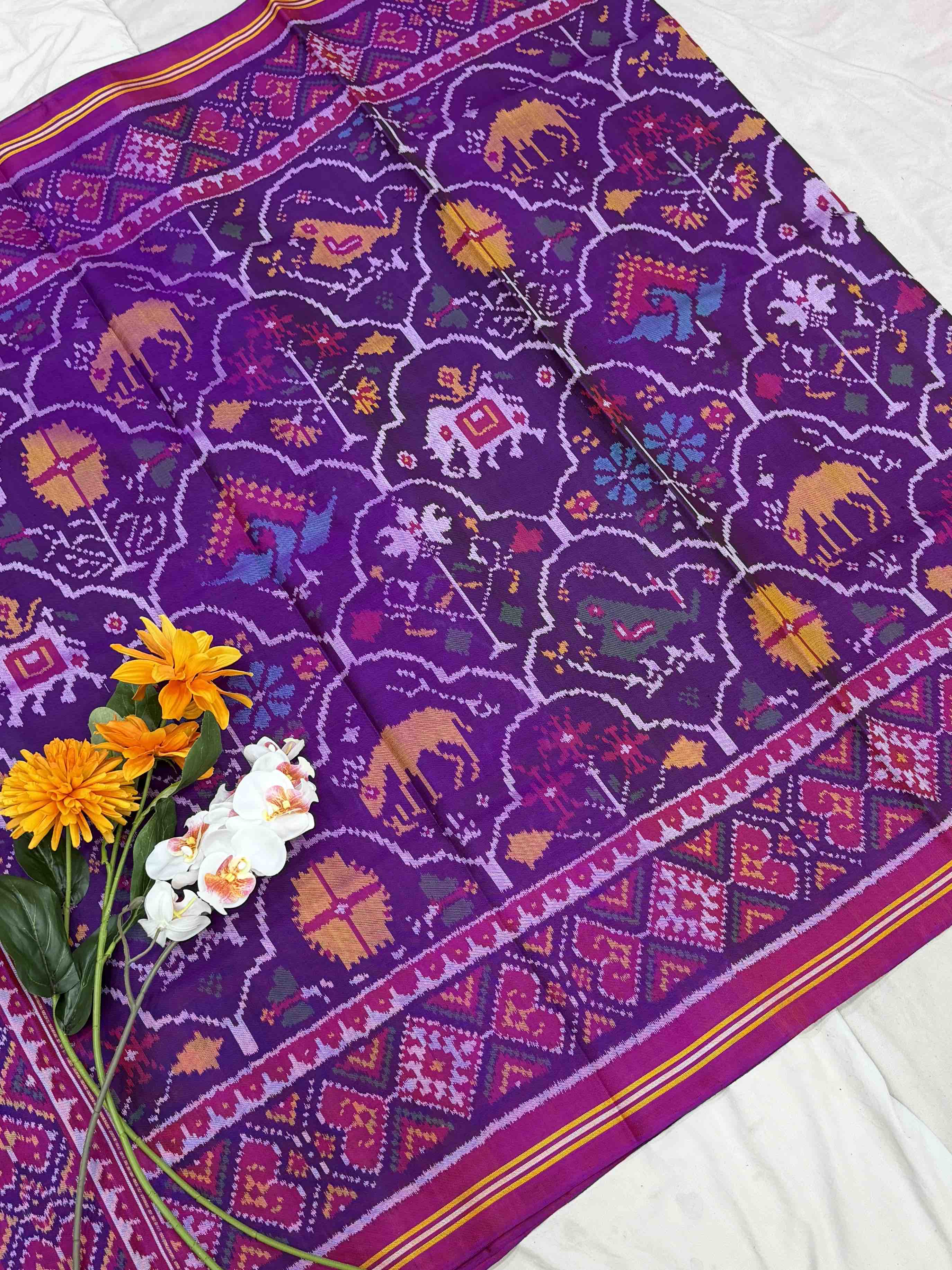 Pink Purple Figures Design Single ikat Patan Patola Saree