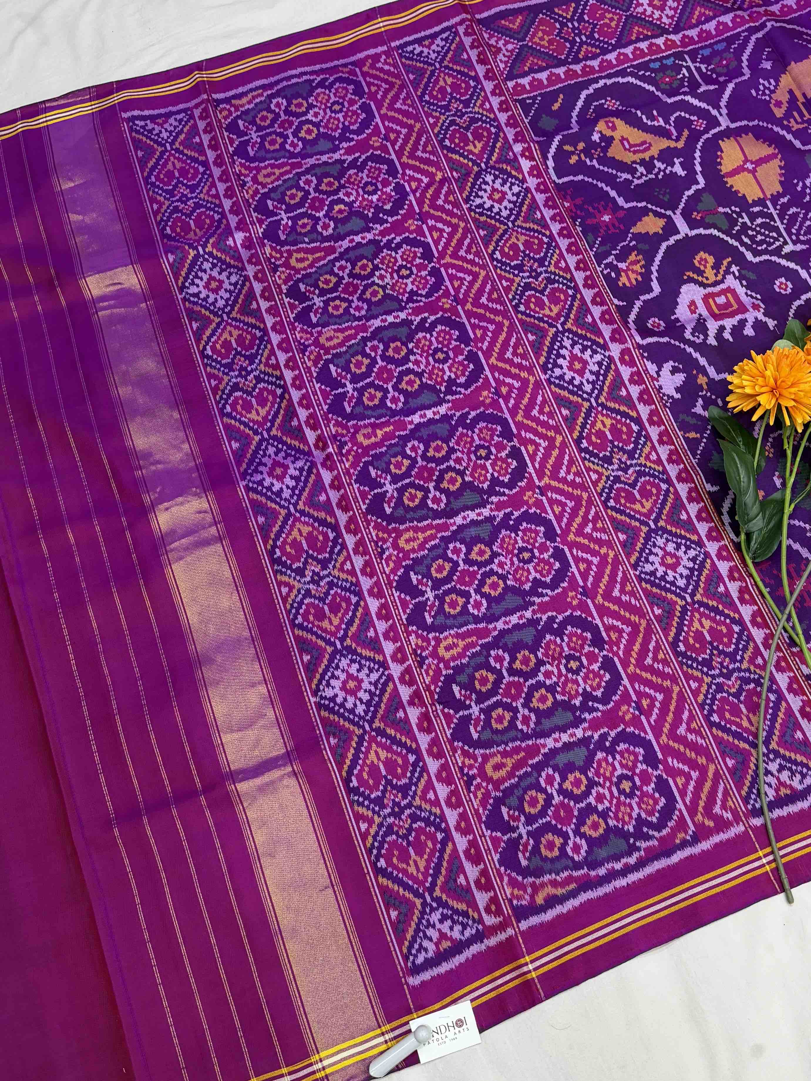 Pink Purple Figures Design Single ikat Patan Patola Saree