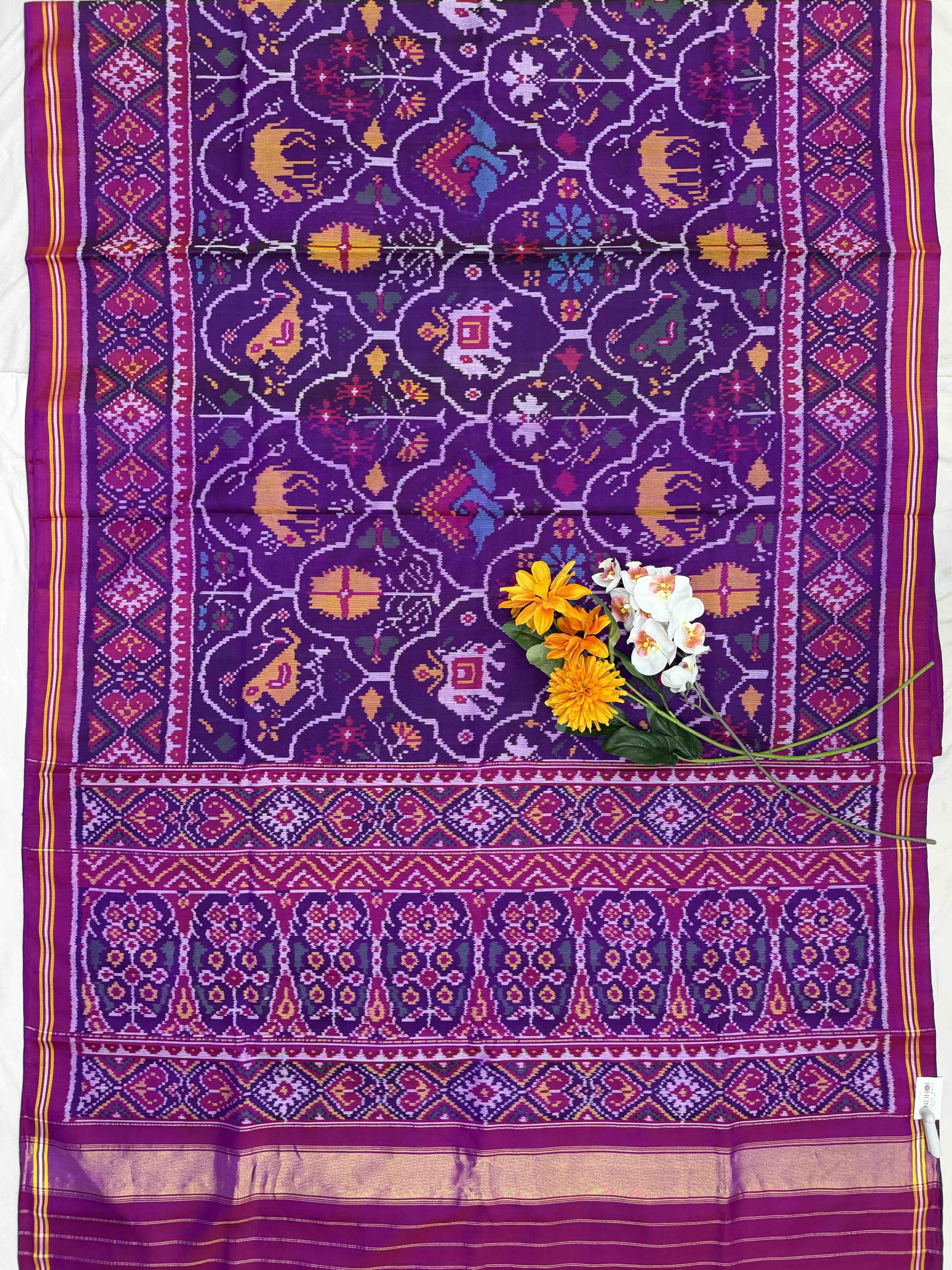 Pink Purple Figures Design Single ikat Patan Patola Saree