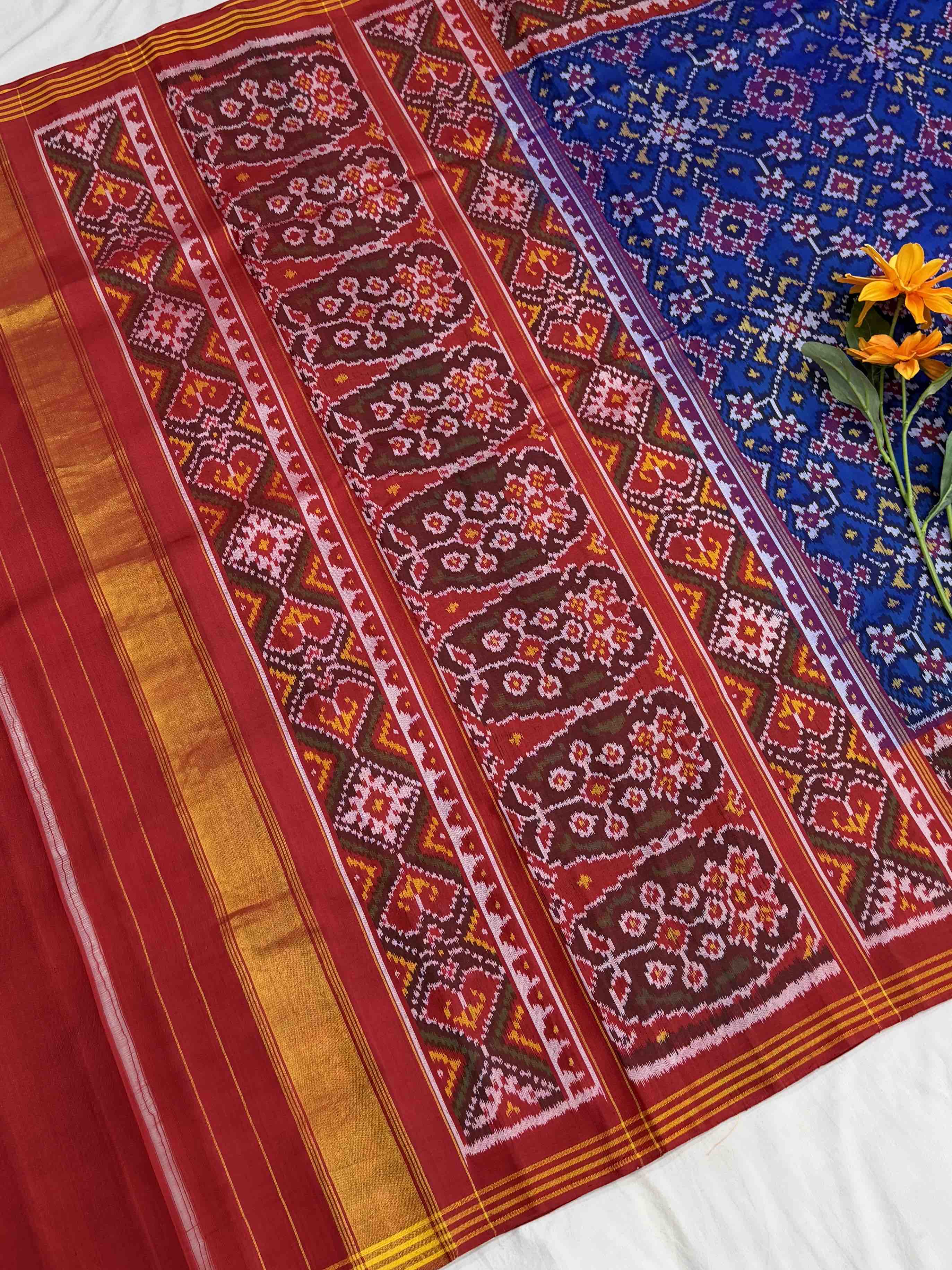 Red & Blue Navaratan Patola Saree