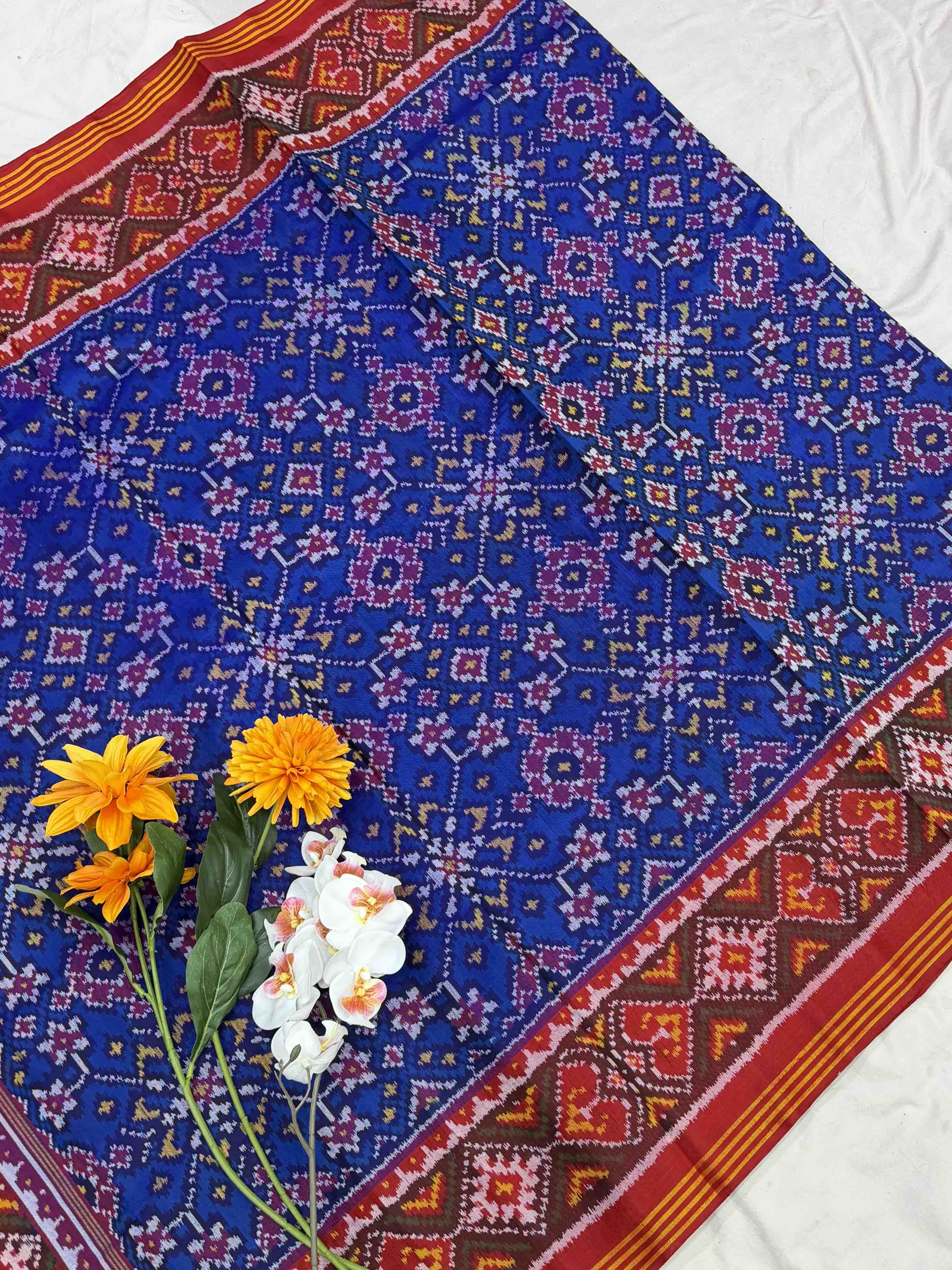 Red & Blue Navaratan Patola Saree