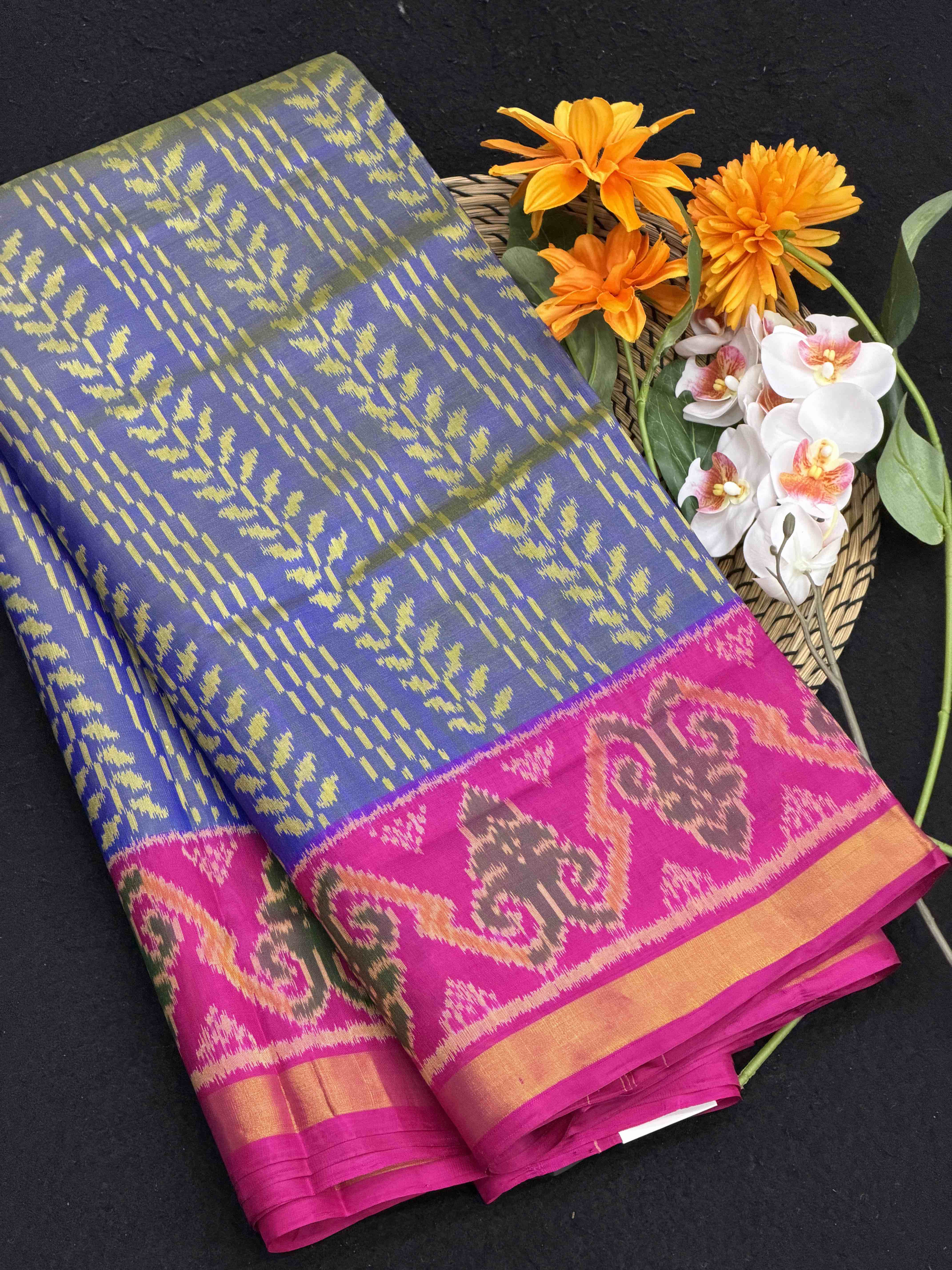 Pink & Greyish Blue shaded Creeper design Rajkot Patola