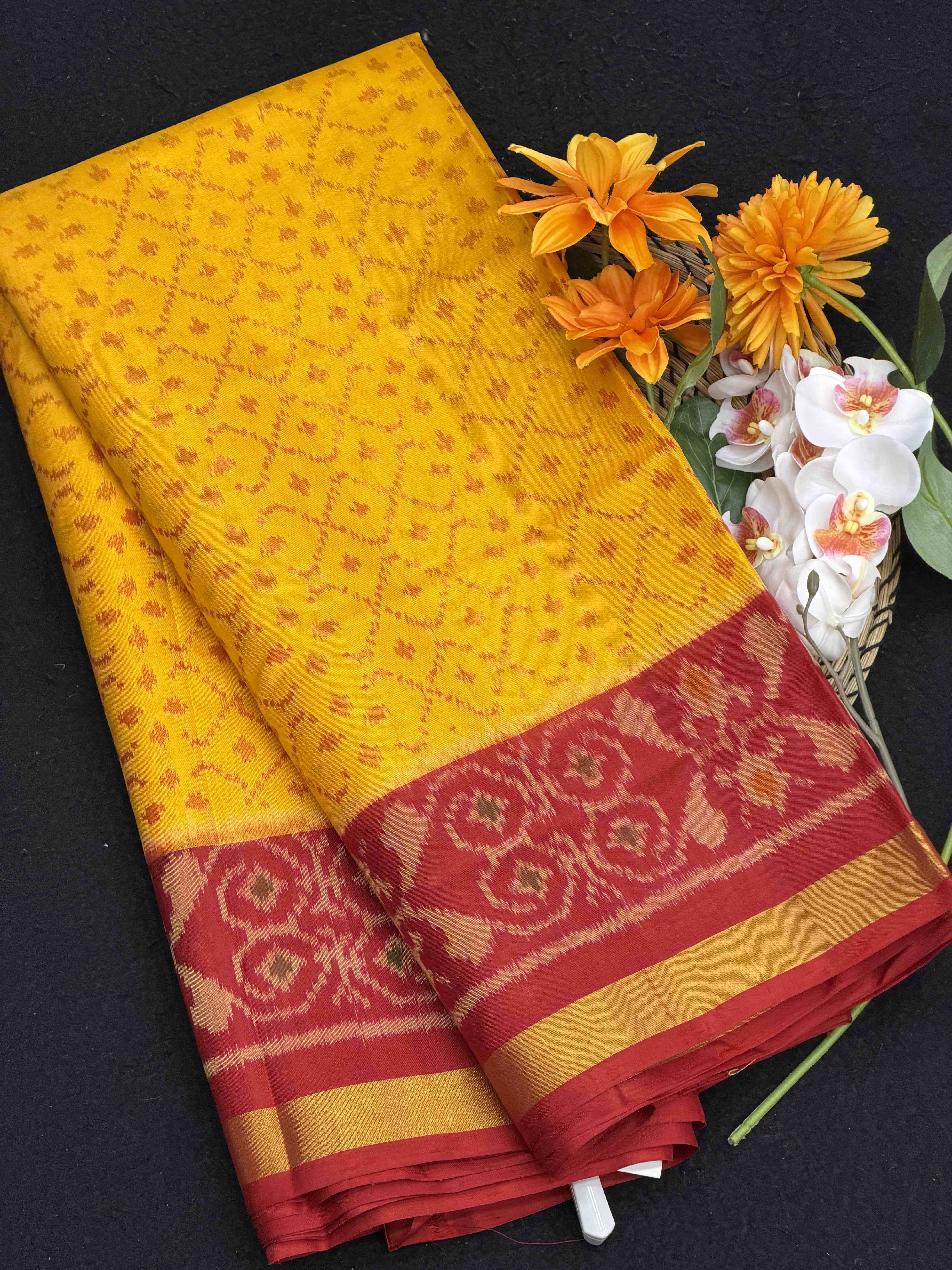 Red & Yellow Designer Patola Saree in fancy design