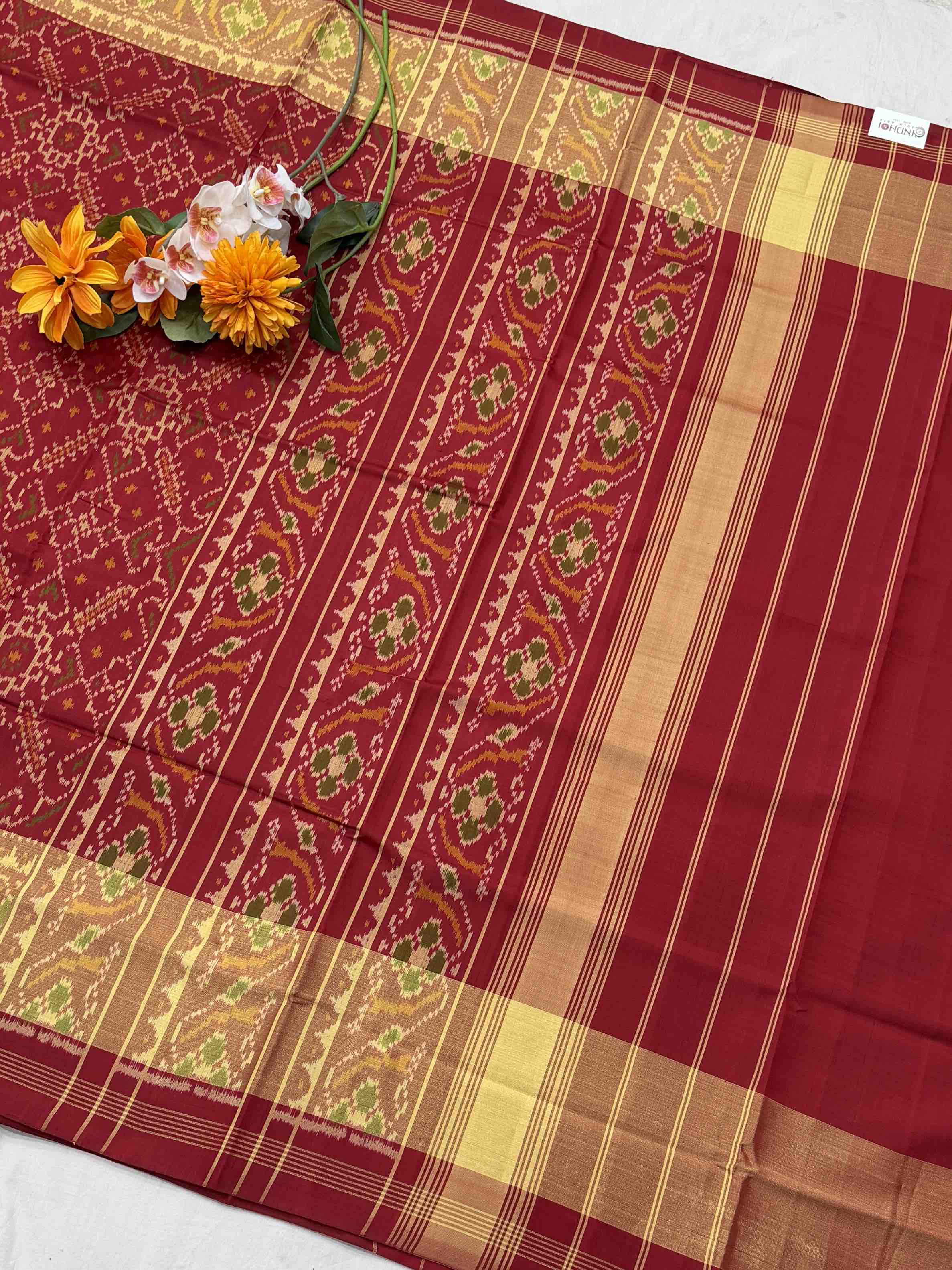 Maroonish red manekchawk Rajkot Patola Saree