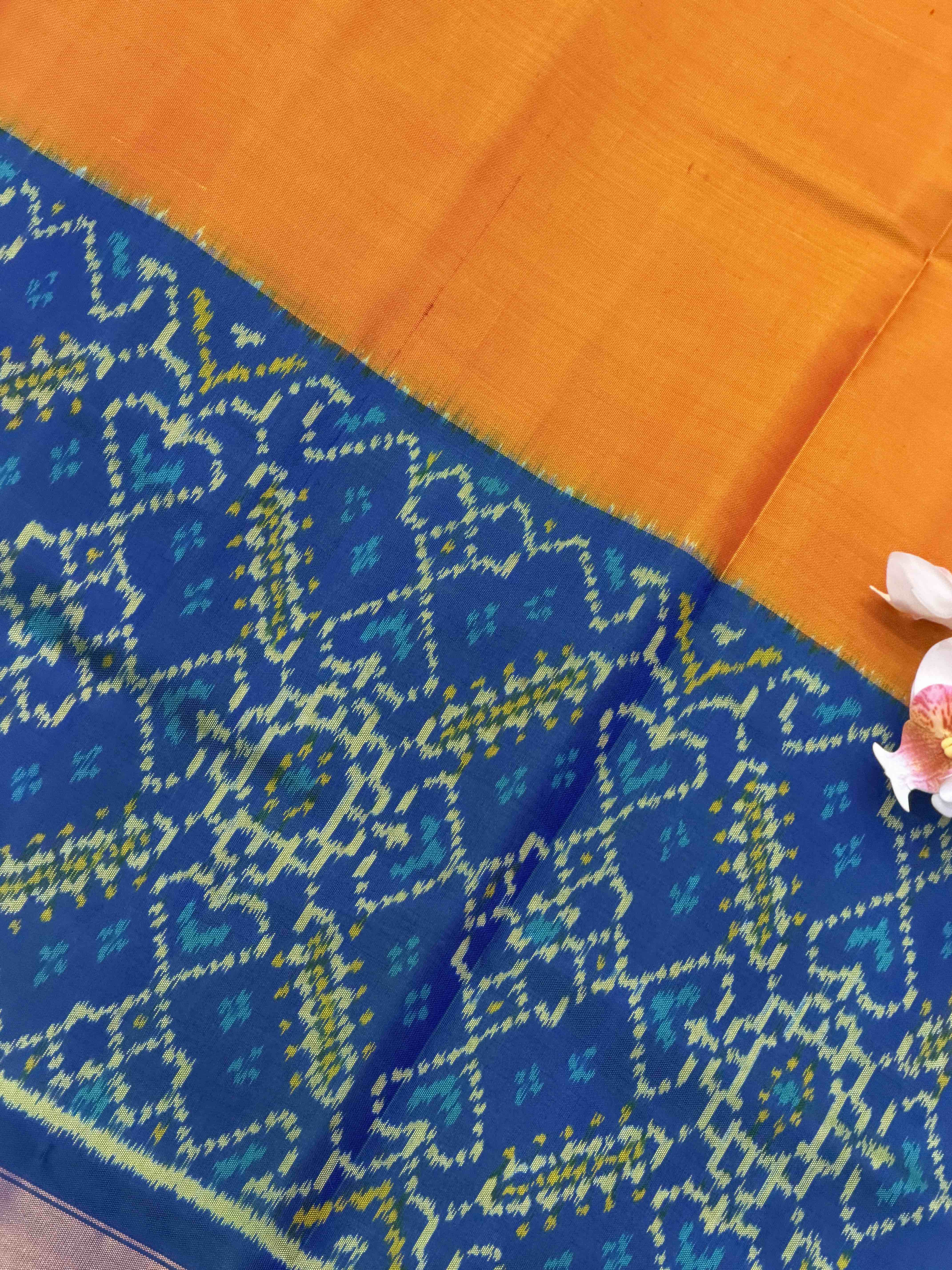 Peacock blue & orange skirt border Rajkot Patola Saree