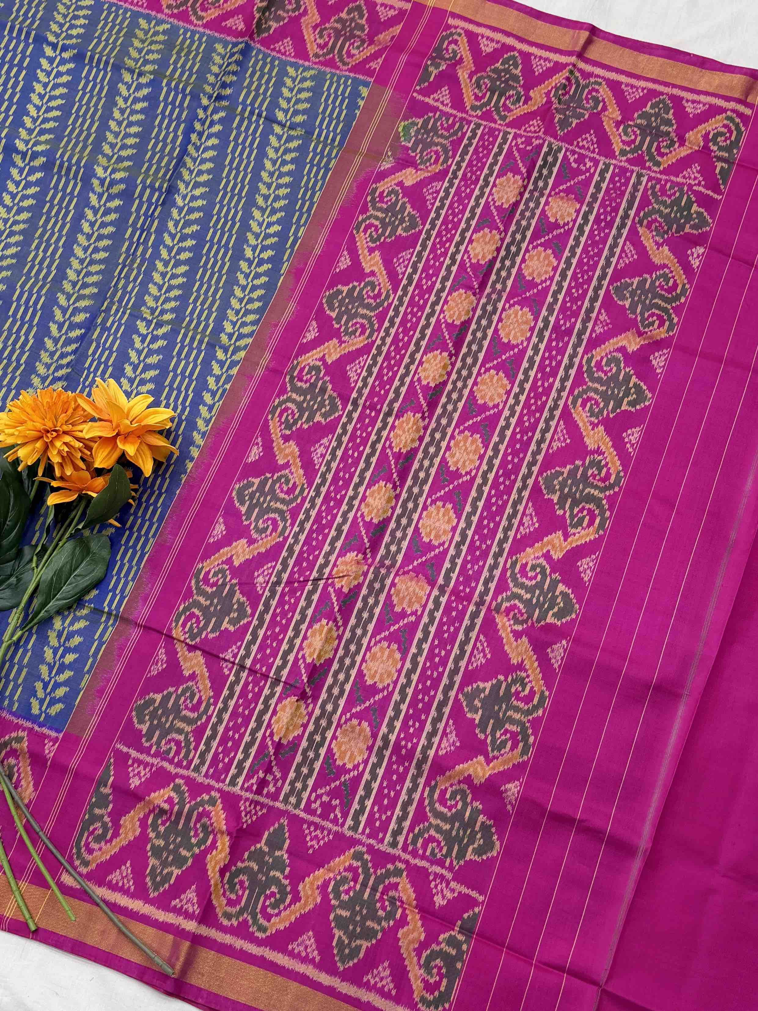 Pink & Greyish Blue shaded Creeper design Rajkot Patola