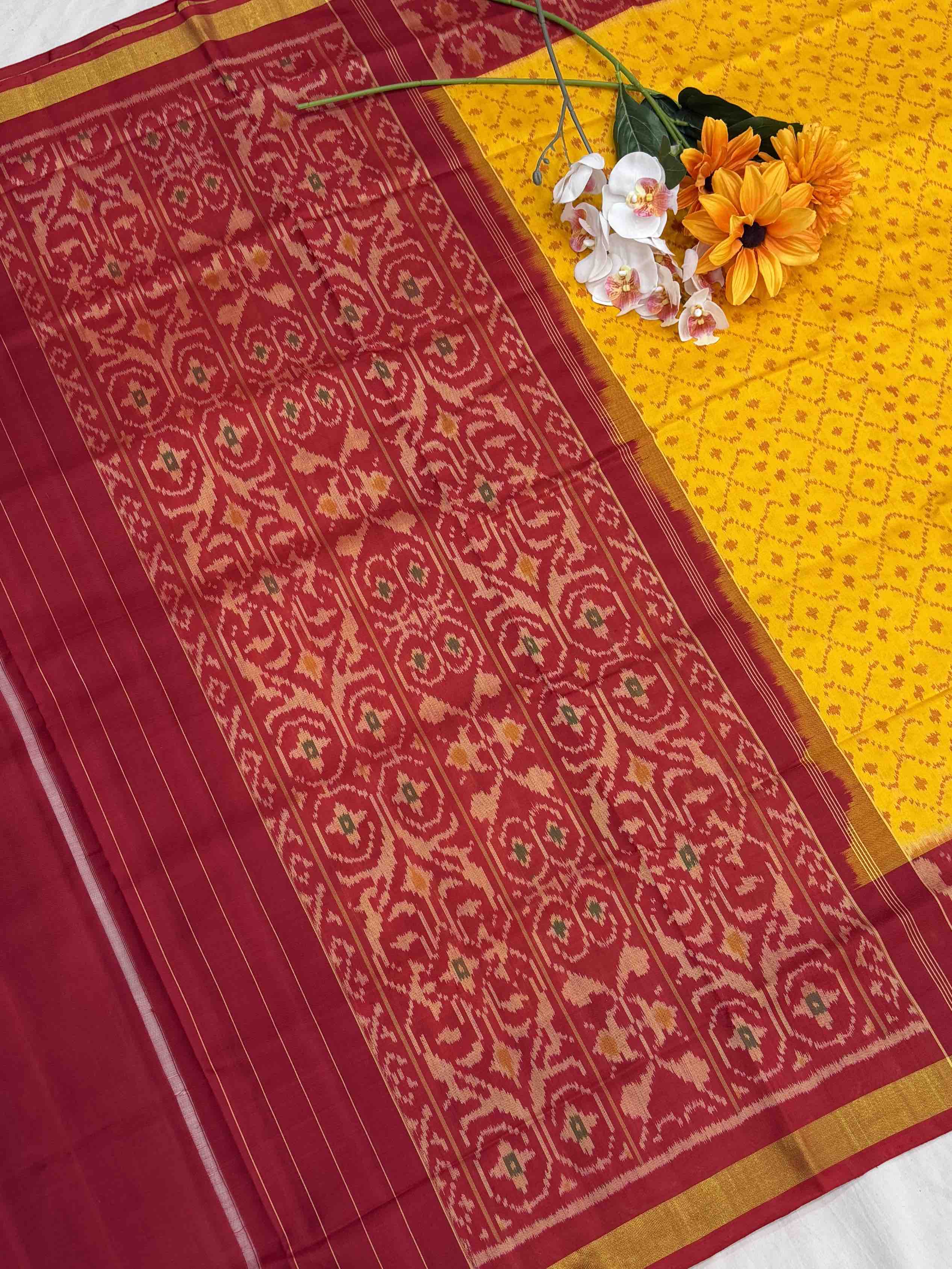 Red & Yellow Designer Patola Saree in fancy design