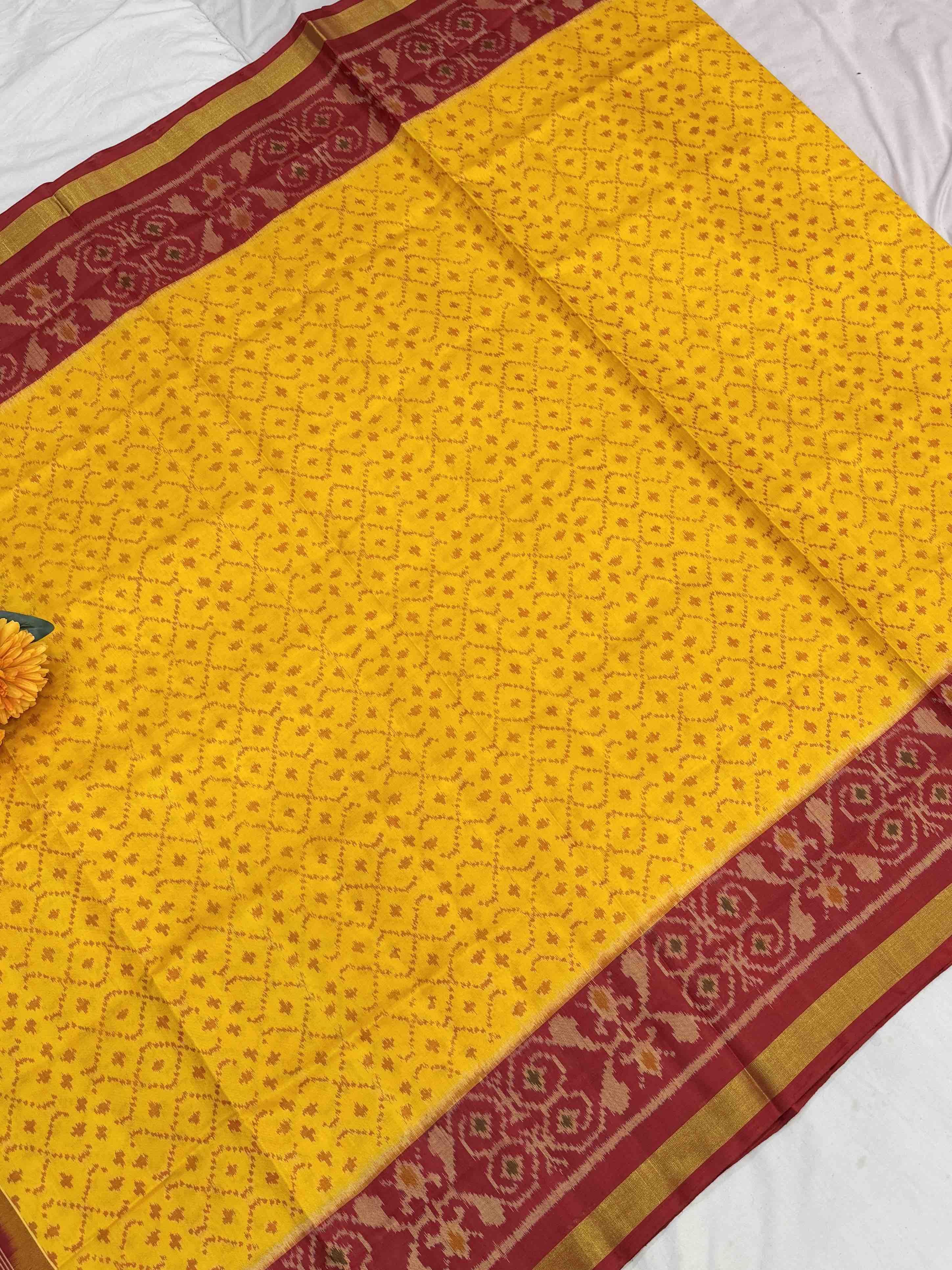 Red & Yellow Designer Patola Saree in fancy design