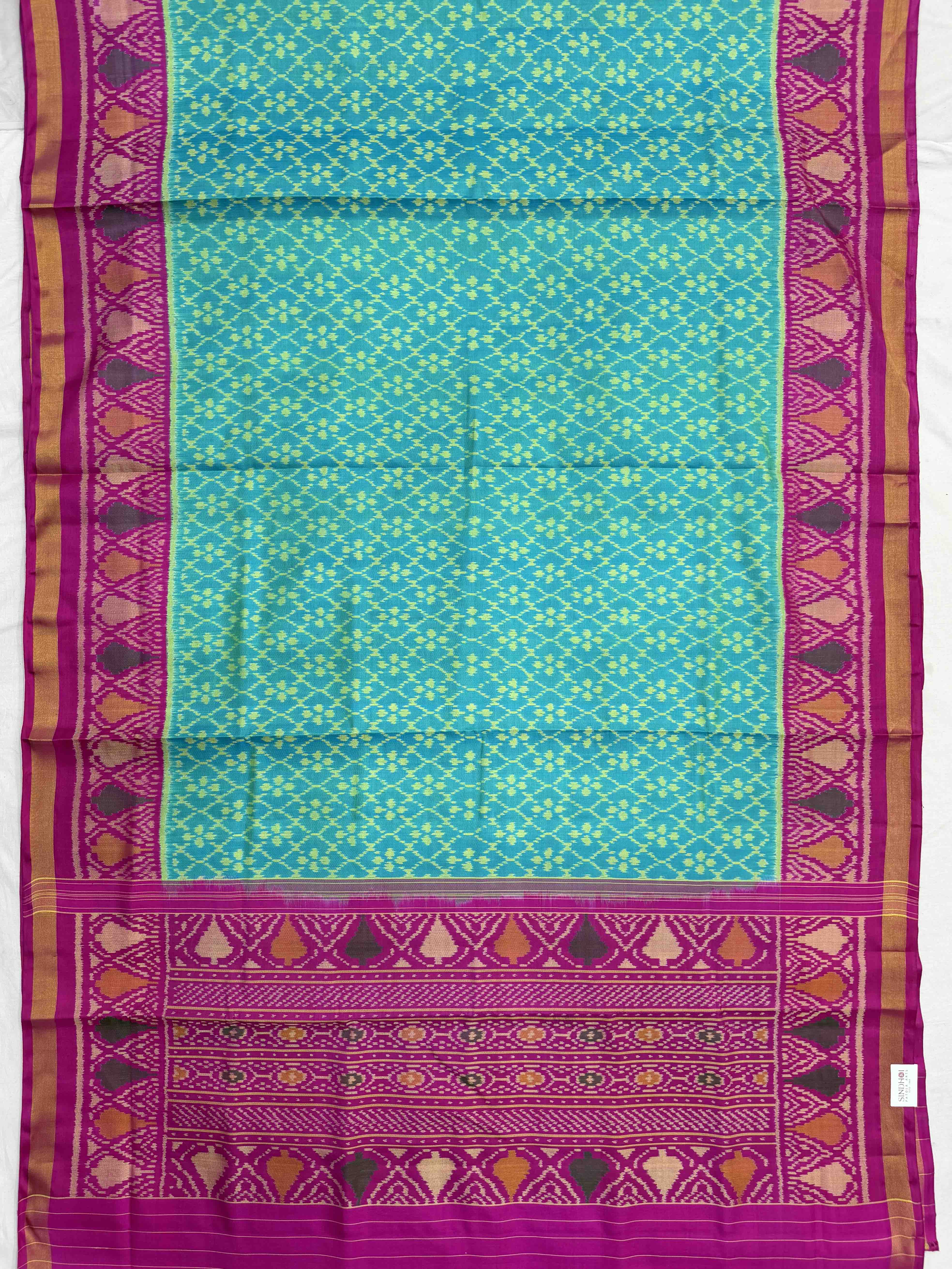Pink & Cyan Fancy design Rajkot patola Saree