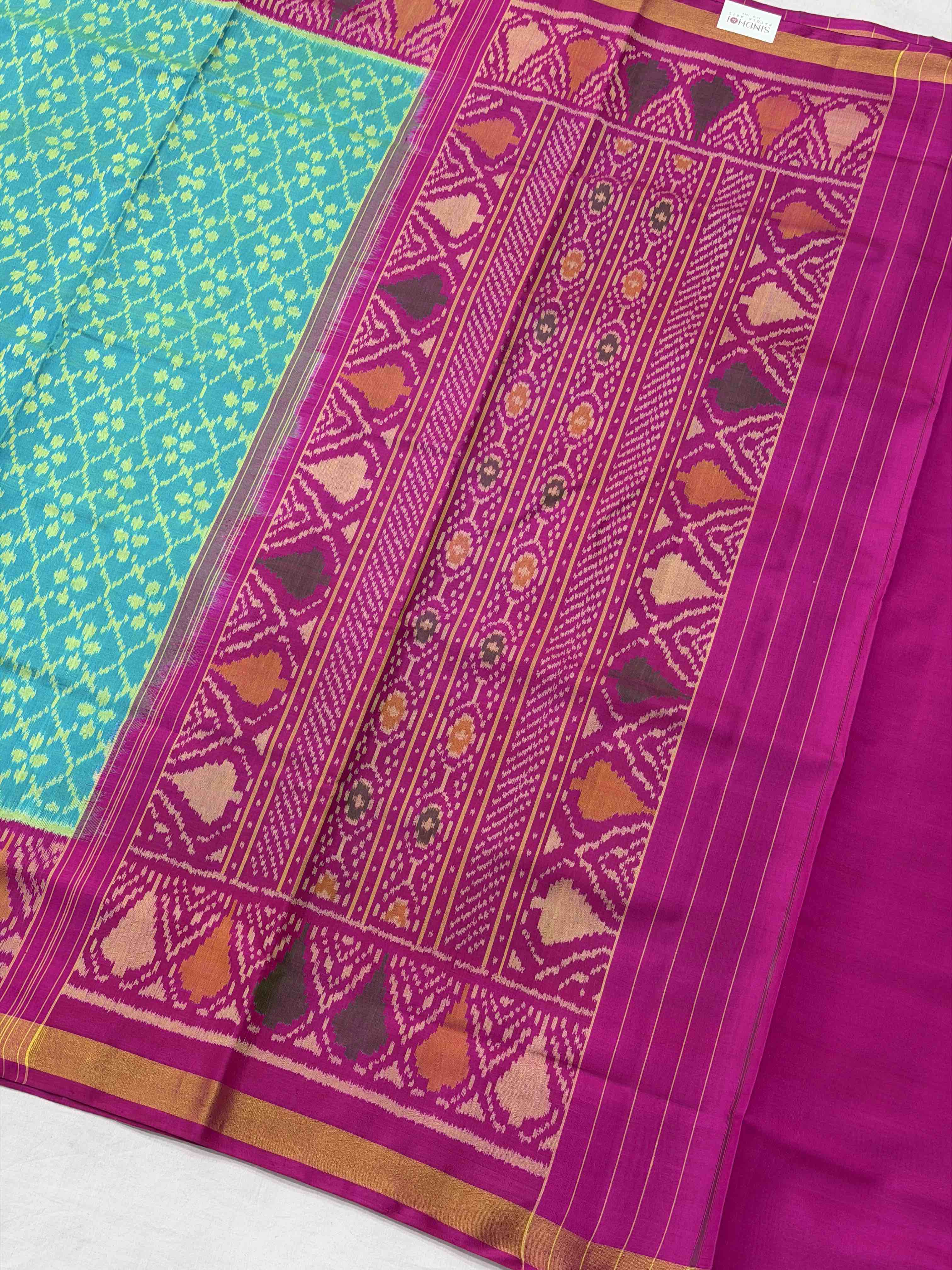 Pink & Cyan Fancy design Rajkot patola Saree