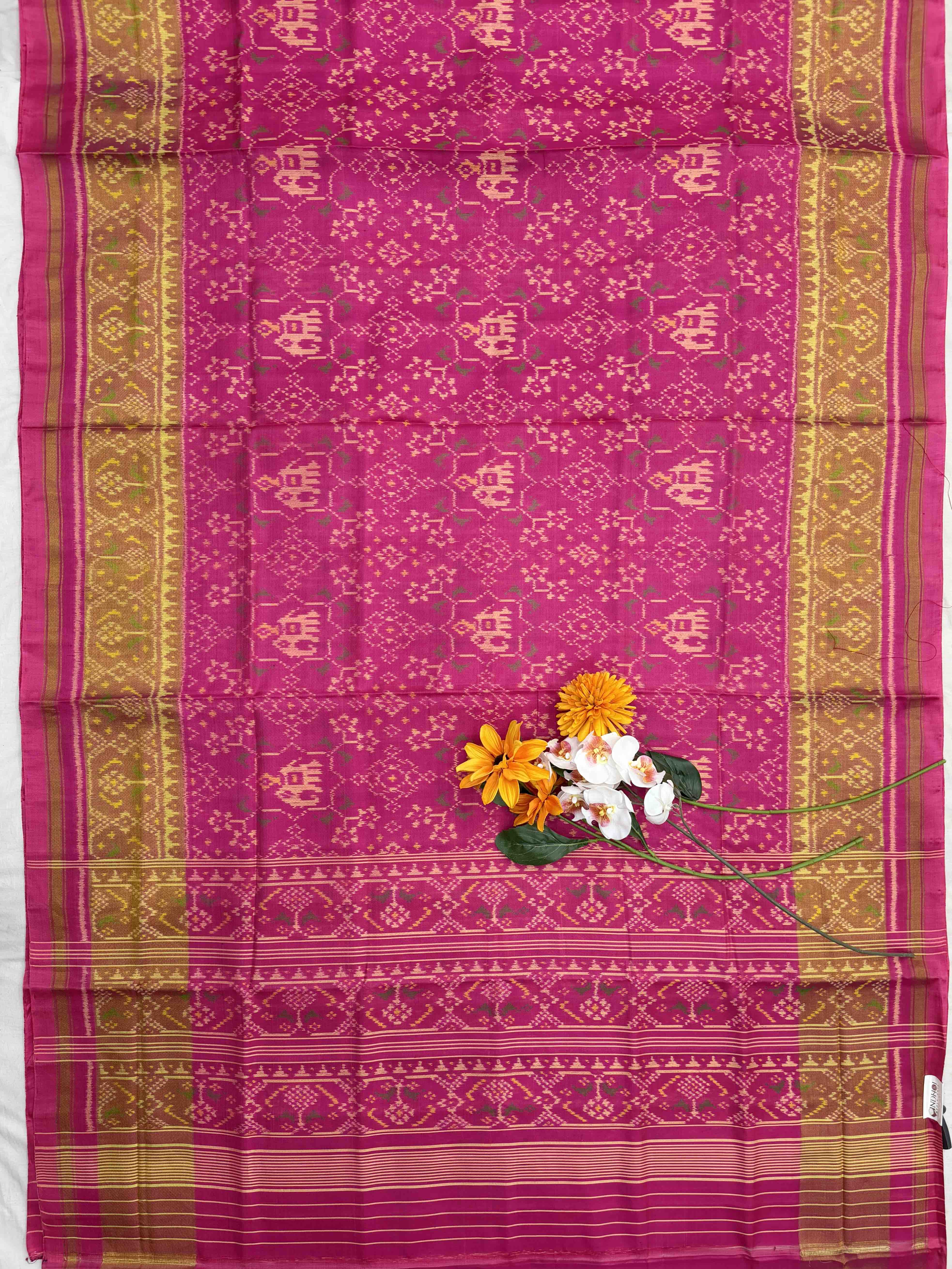 Pink Navaratan Hathi tissue border Rajkot Patola Saree
