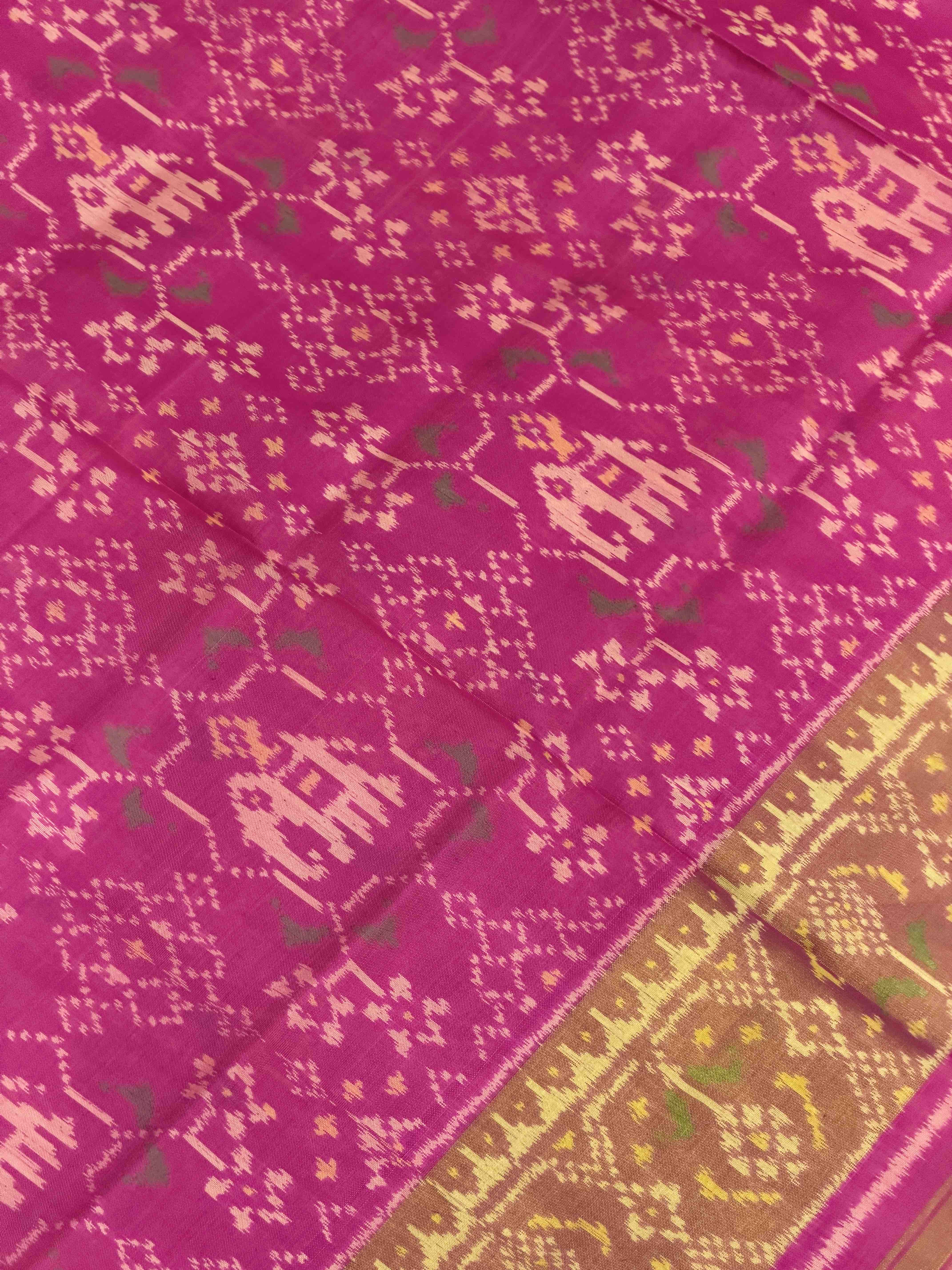 Pink Navaratan Hathi tissue border Rajkot Patola Saree
