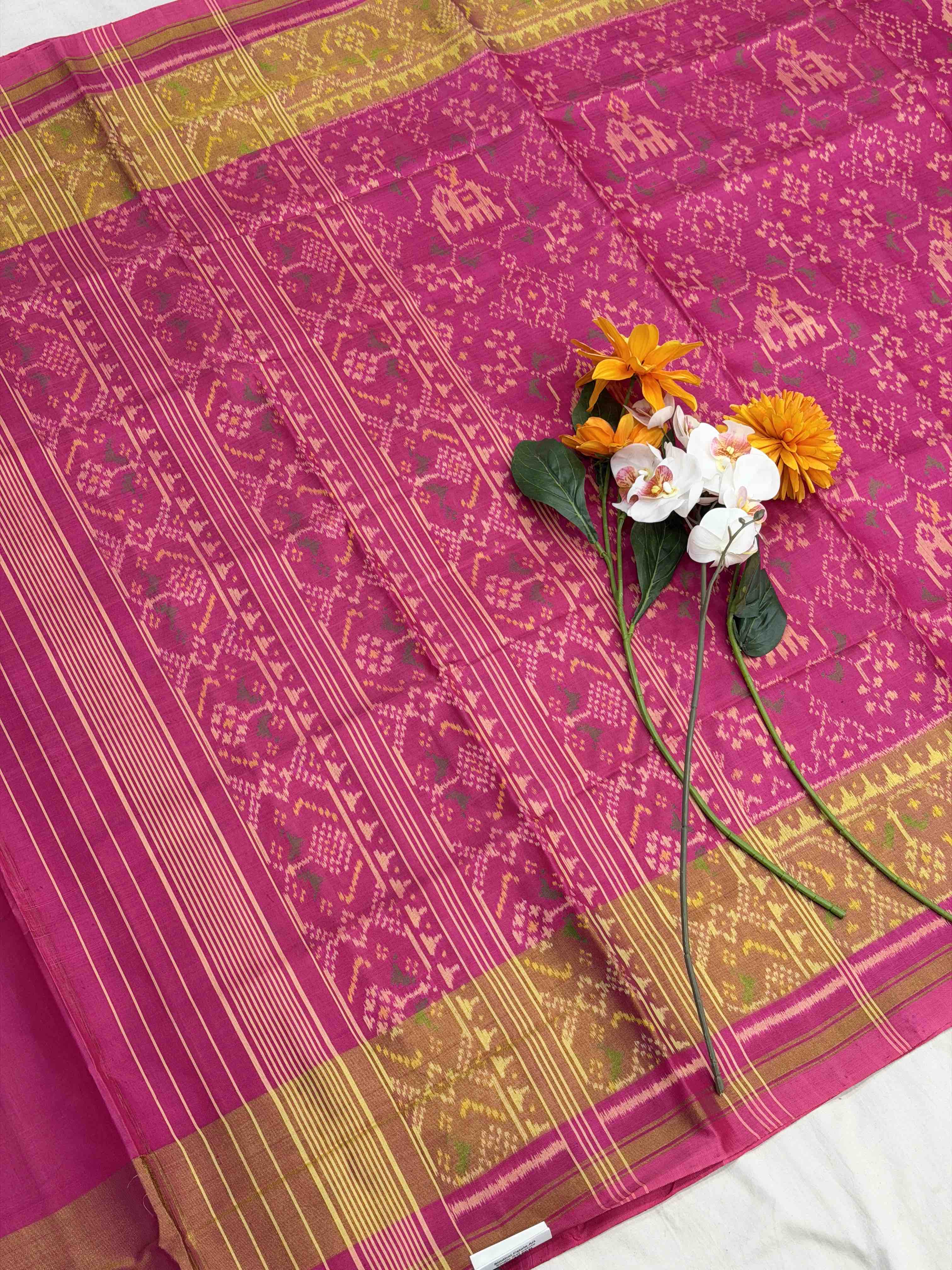 Pink Navaratan Hathi tissue border Rajkot Patola Saree
