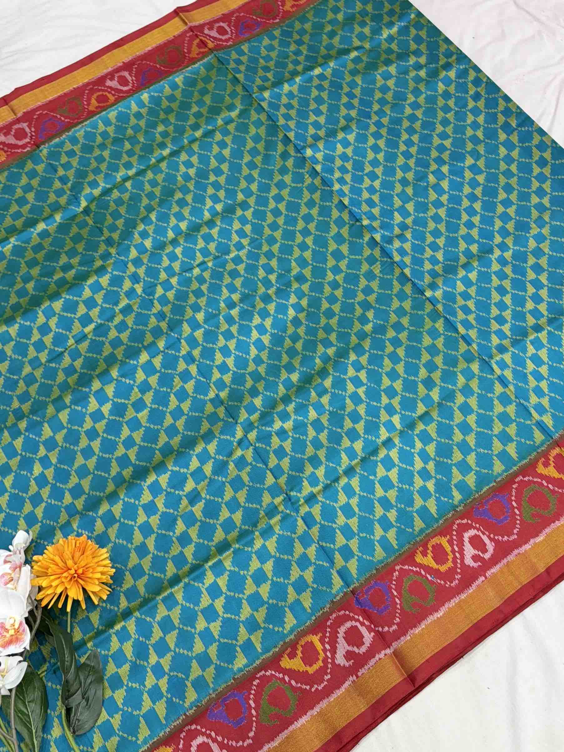 Red & Teal Blue laheriya style fancy Patola