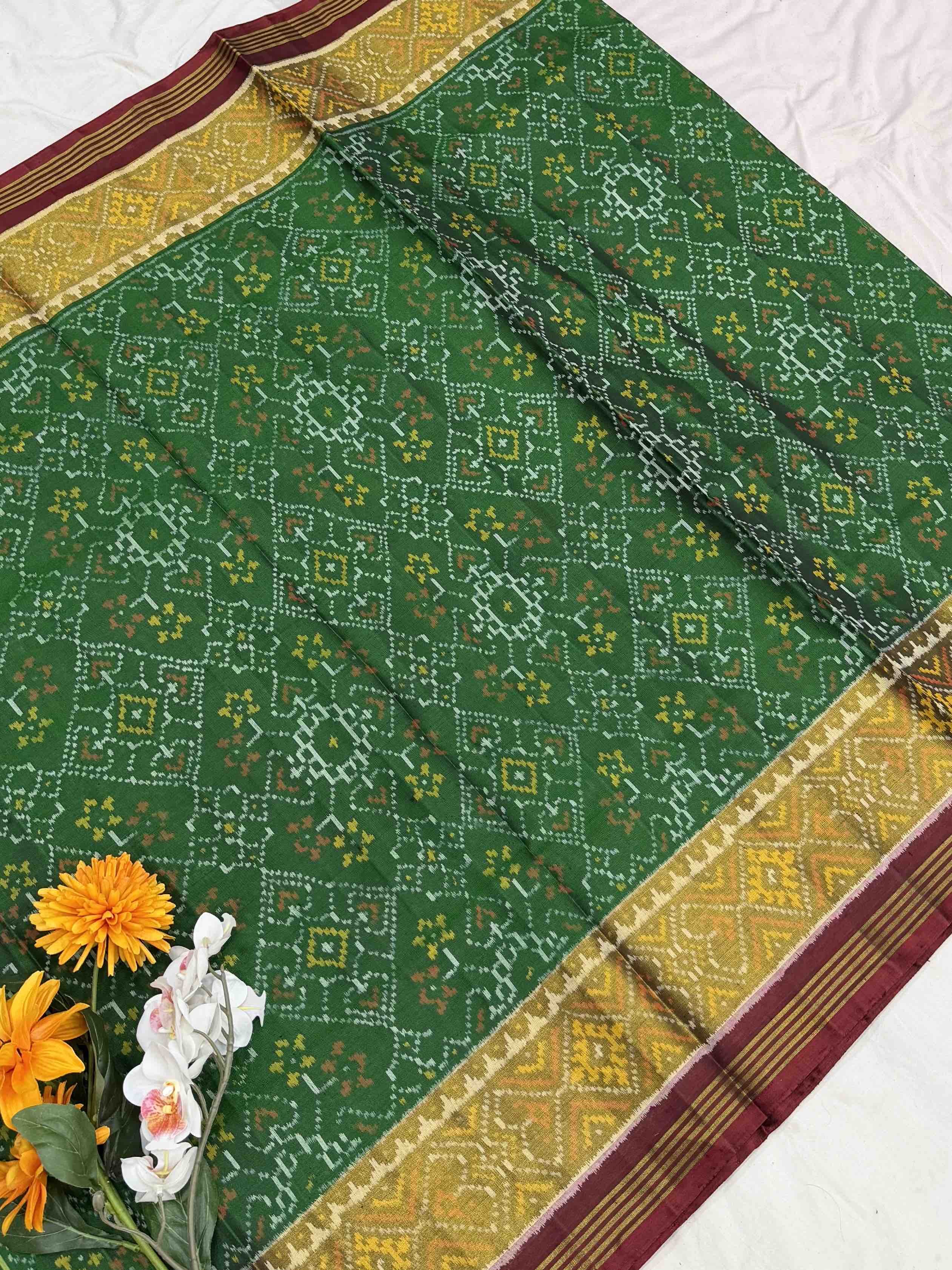 Maroon & Green Manekchawk Rajkot Patola Saree