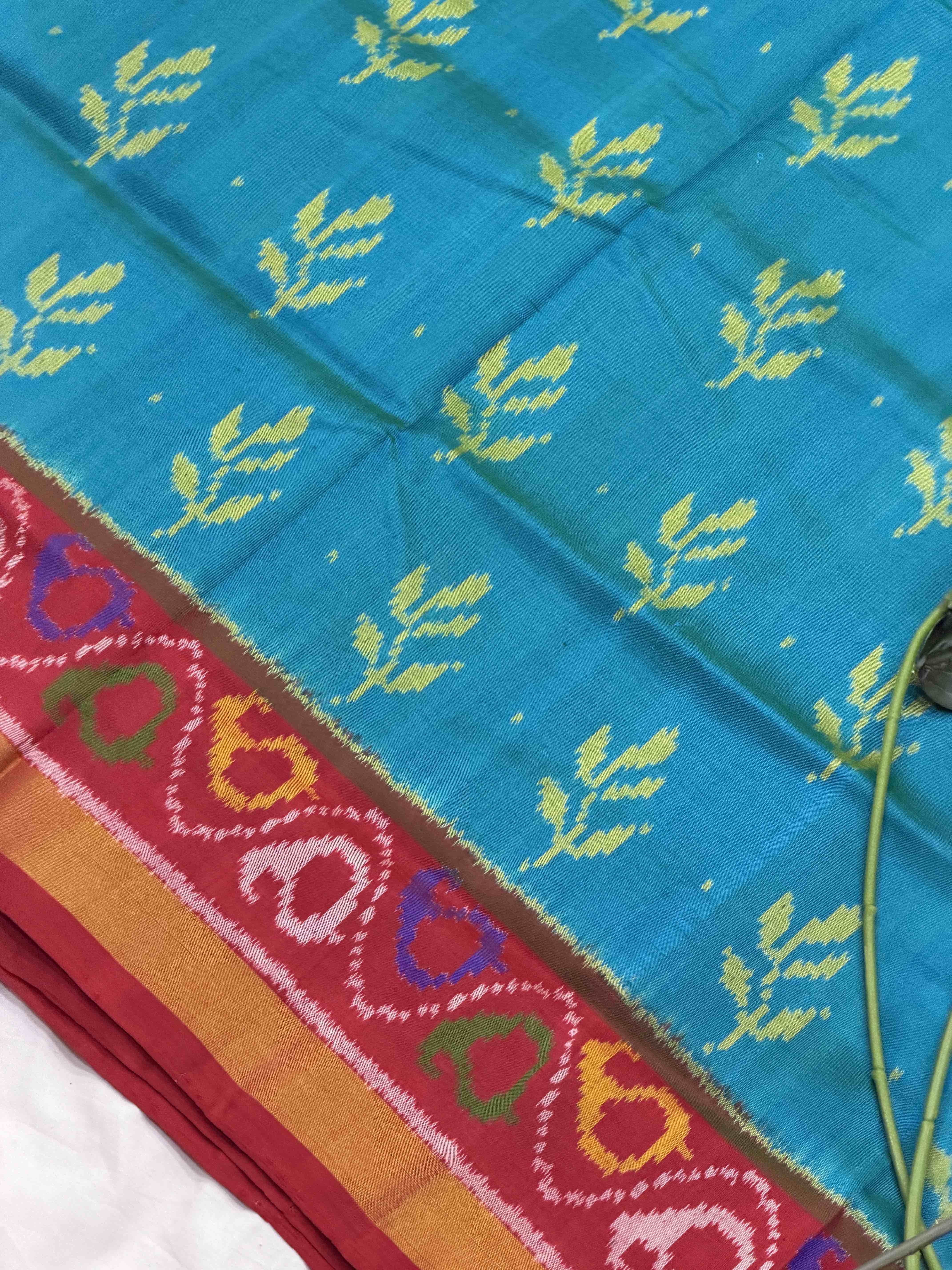 Red & Teal blue 5 leaves fancy Patola Saree
