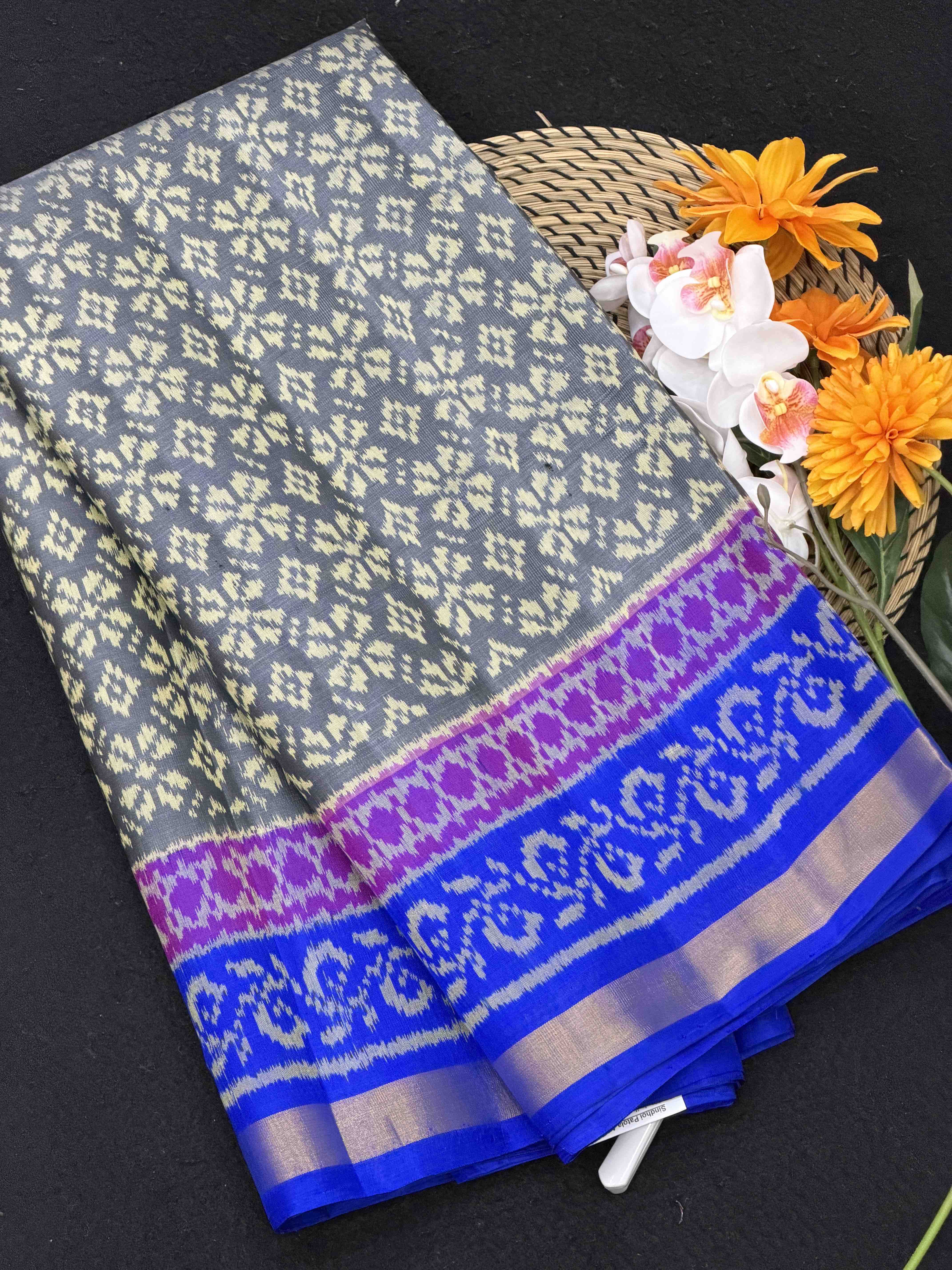 Blue & Grey Designer Rajkot Patola Saree